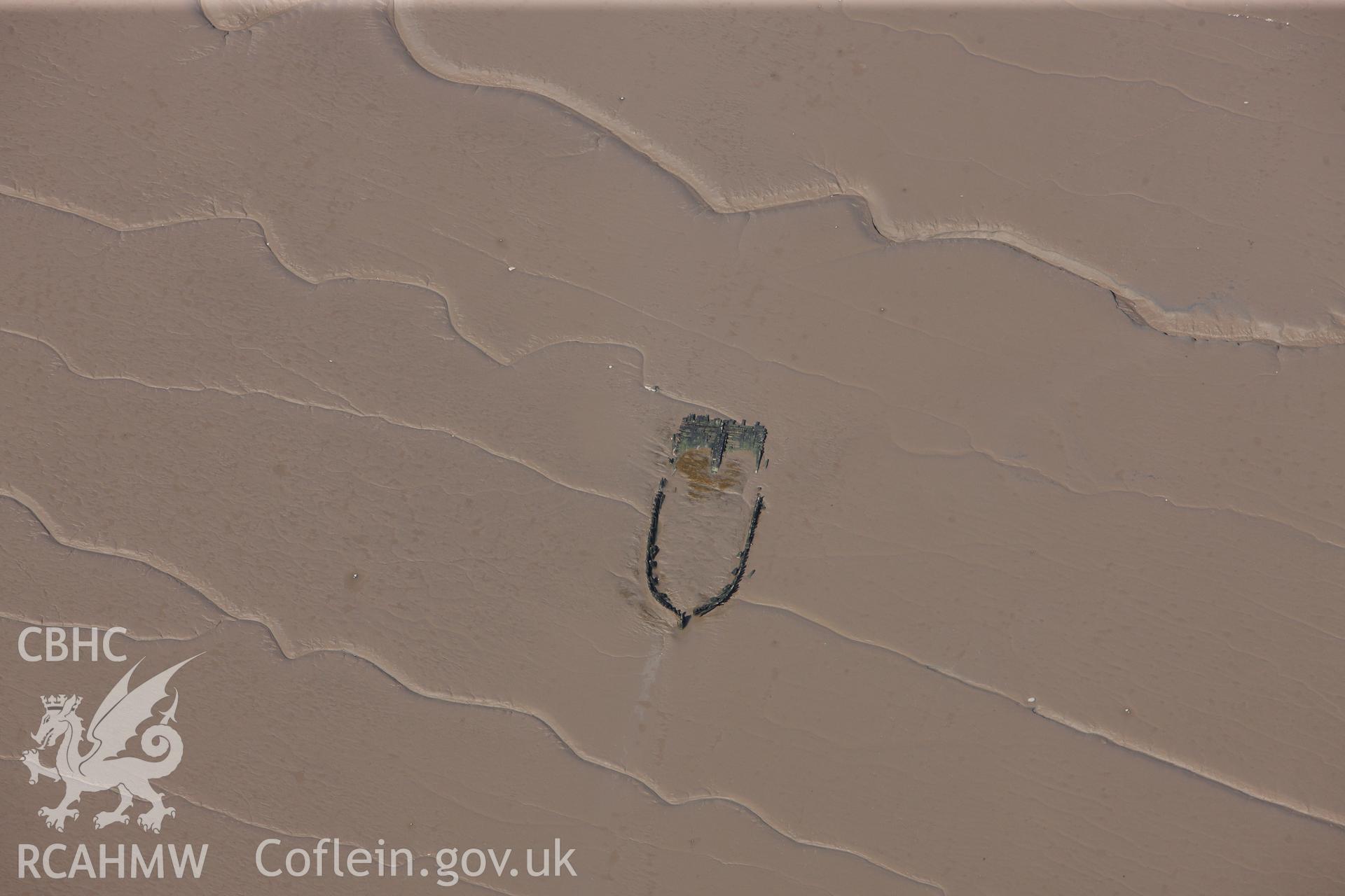 RCAHMW colour oblique photograph of wreck, Rumney Great Wharf. Taken by Toby Driver on 22/05/2012.