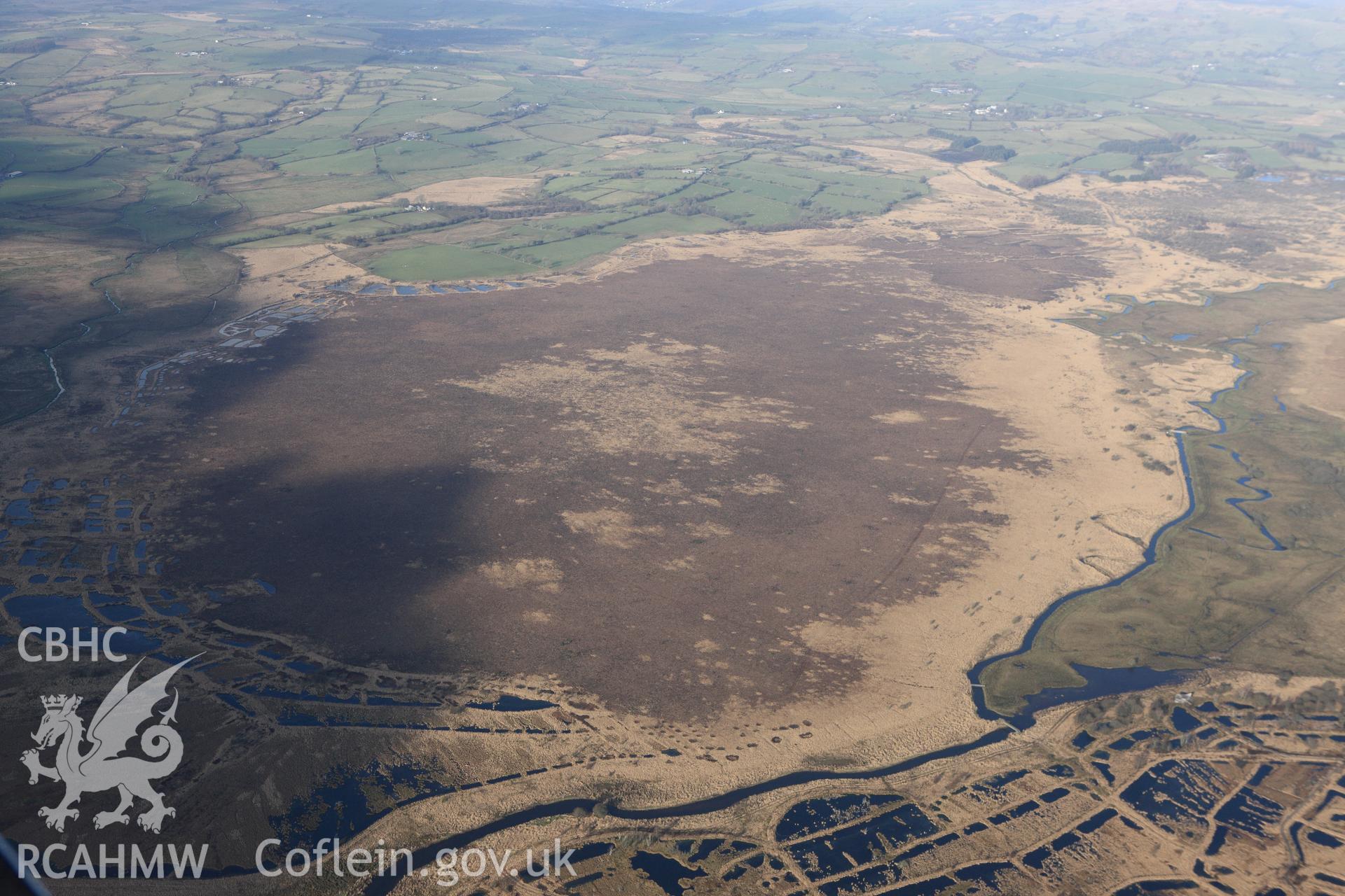 RCAHMW colour oblique photograph of Cors Caron, Tregaron Bog. Taken by Toby Driver on 07/02/2012.