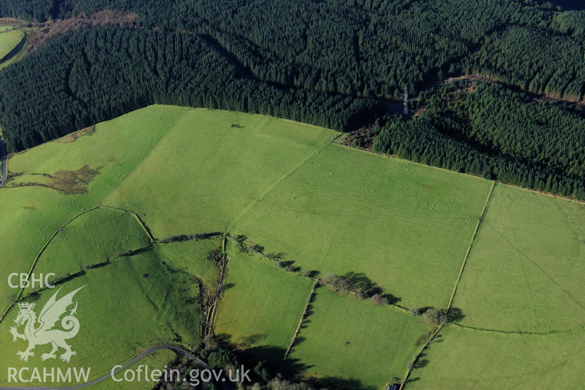 RCAHMW colour oblique photograph of Abererbwll Roman fortlet. Taken by Toby Driver on 23/11/2012.