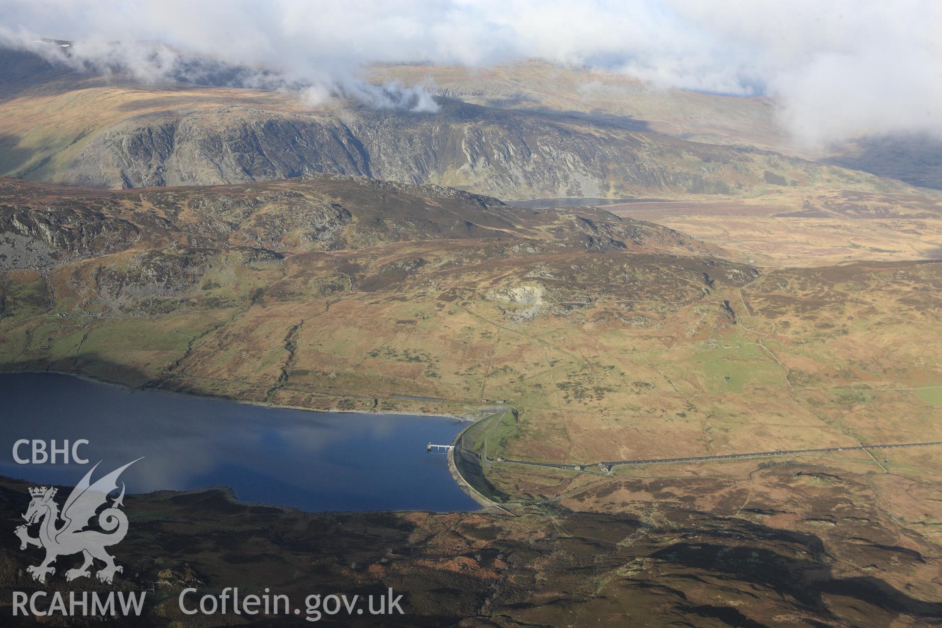 RCAHMW colour oblique photograph of Llyn Cowlyd, dam, view from south-east. Taken by Toby Driver on 13/01/2012.