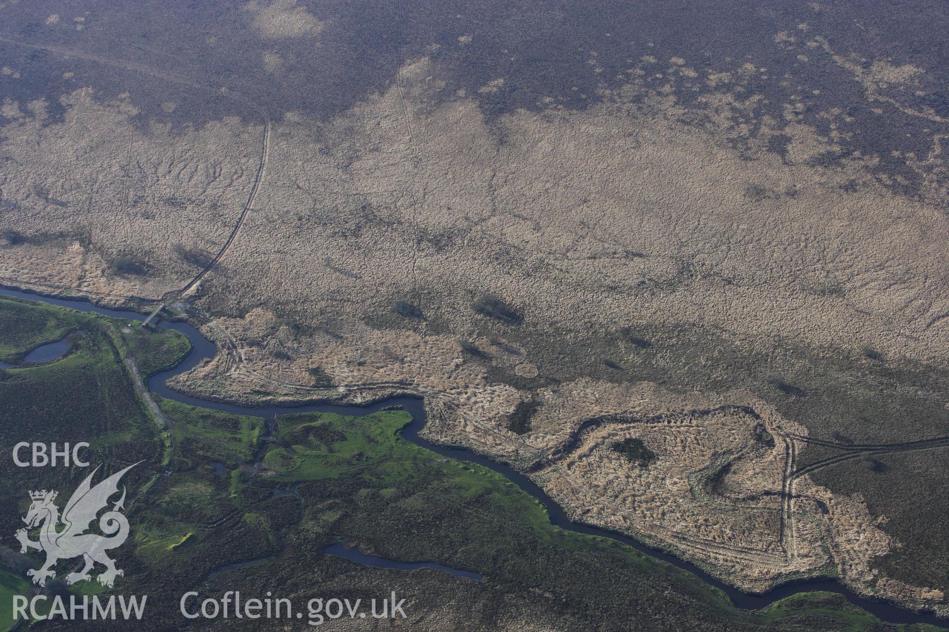 RCAHMW colour oblique photograph of Cors Caron; Tregaron Bog; Between Ystrad Meurig and Tregaron. Taken by Toby Driver on 07/02/2012.