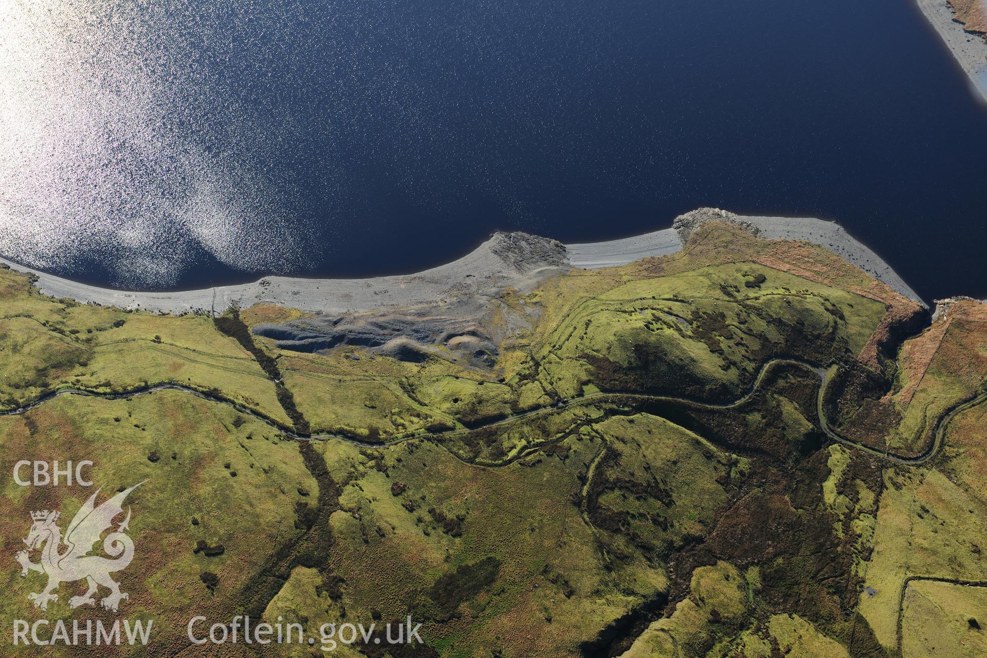 RCAHMW colour oblique photograph of Bryn-yr-afr lead mine. Taken by Toby Driver on 05/11/2012.