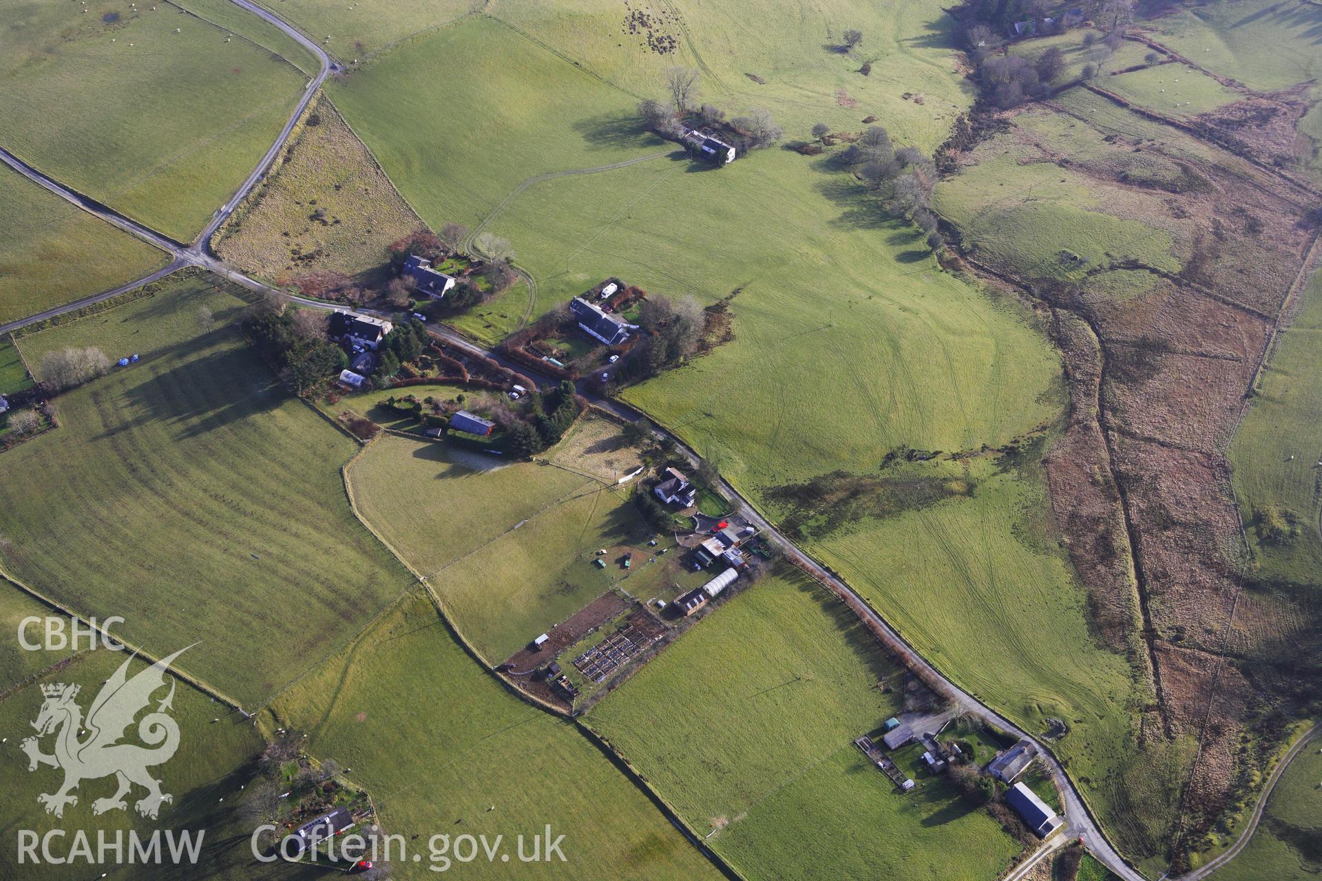RCAHMW colour oblique photograph of Brynafan village, and Calvinistic Methodist Sunday School. Taken by Toby Driver on 07/02/2012.