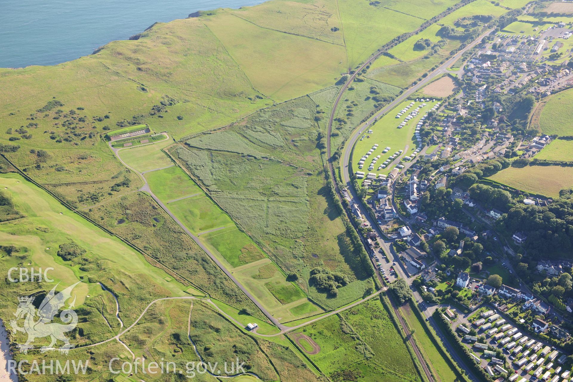 RCAHMW colour oblique photograph of Penally Rifle Range, and Giltar Point. Taken by Toby Driver on 24/07/2012.