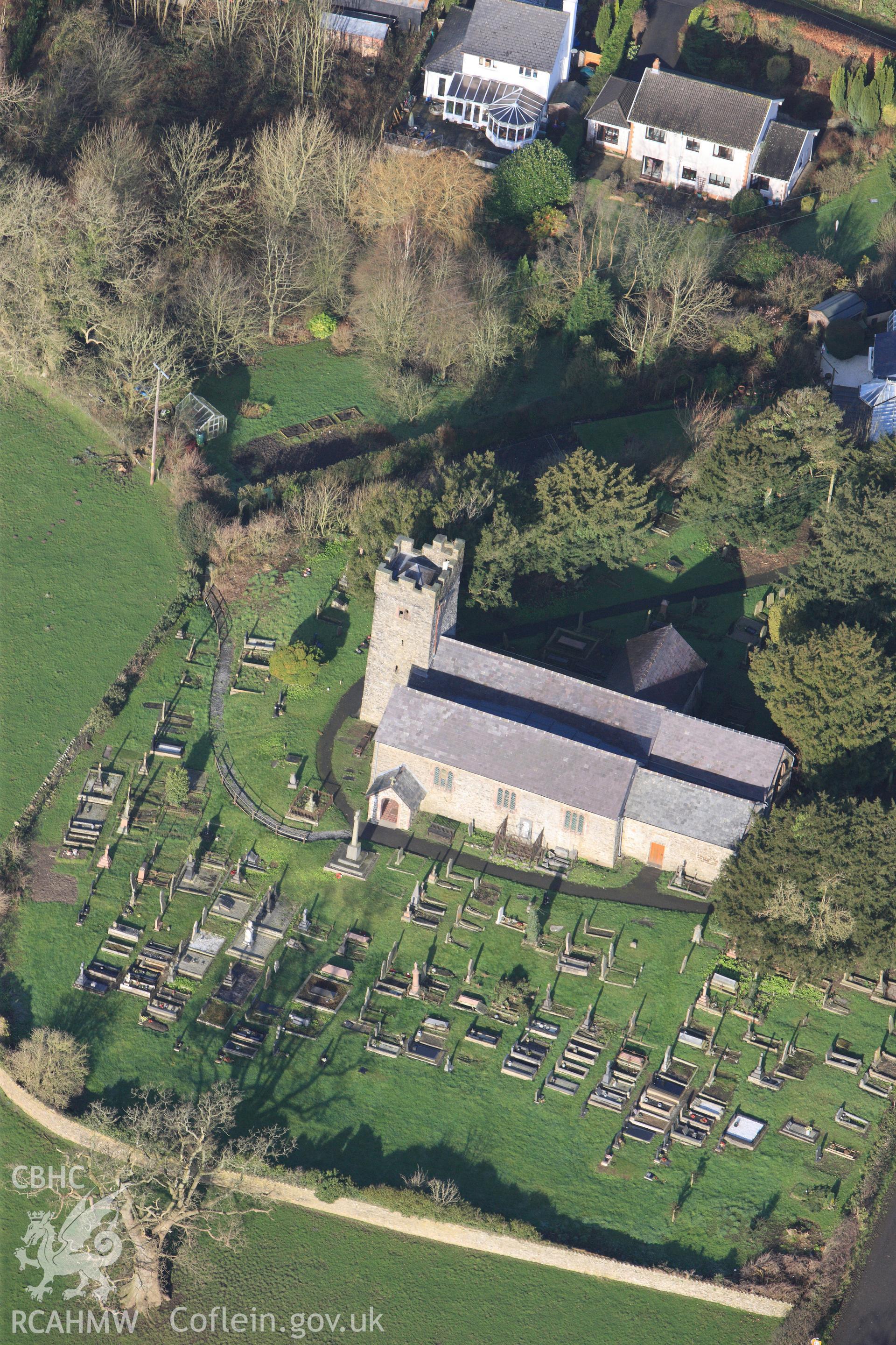 RCAHMW colour oblique photograph of St Cathen's  Church, Llangathen. Taken by Toby Driver on 27/01/2012.