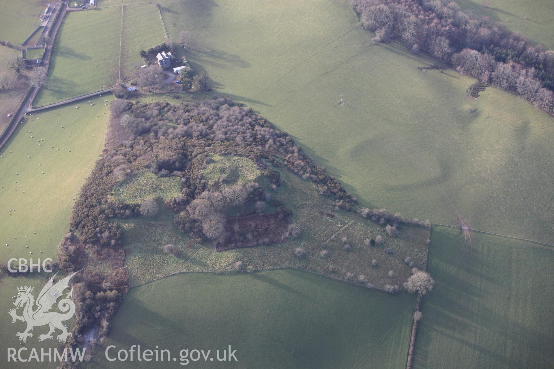 RCAHMW colour oblique photograph of Pen-Y-Castell, Llanilar. Taken by Toby Driver on 07/02/2012.