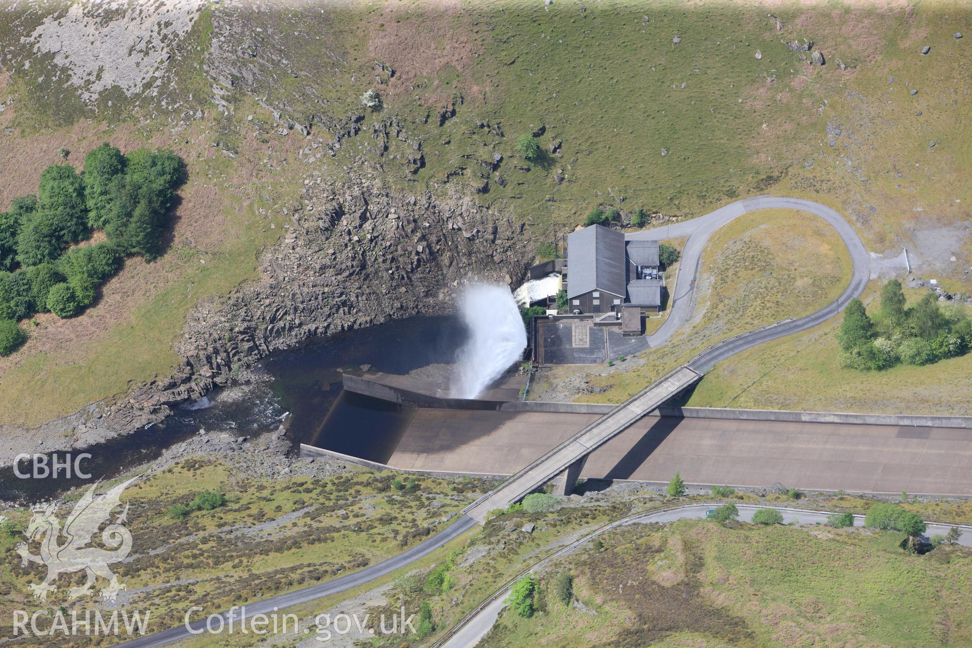 RCAHMW colour oblique photograph of Detail of Llyn Brianne Dam. Taken by Toby Driver on 28/05/2012.