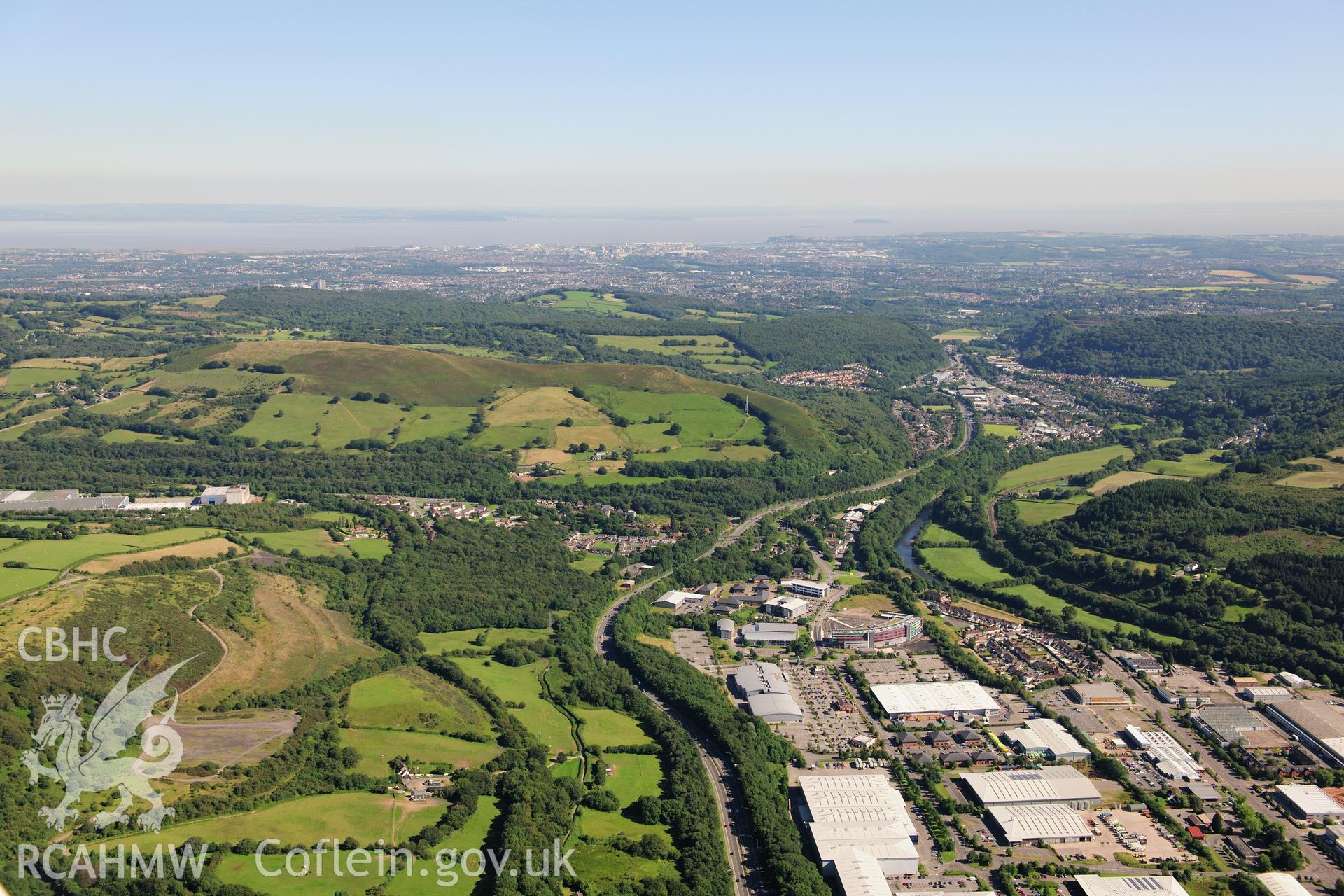 RCAHMW colour oblique photograph of Parc Nantgarw, on site of Nantgarw Colliery, landscape view from north-west. Taken by Toby Driver on 24/07/2012.