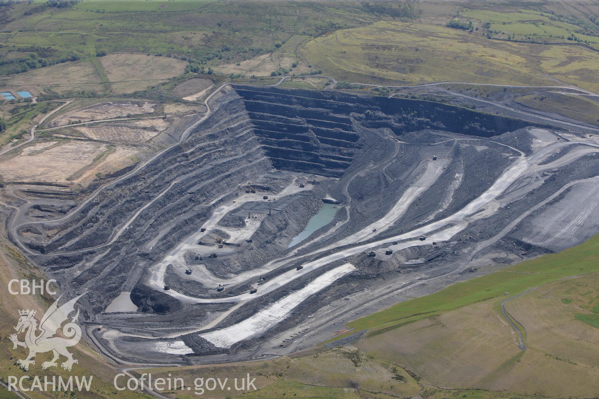 RCAHMW colour oblique photograph of Brynamman opencast workings. Taken by Toby Driver on 22/05/2012.