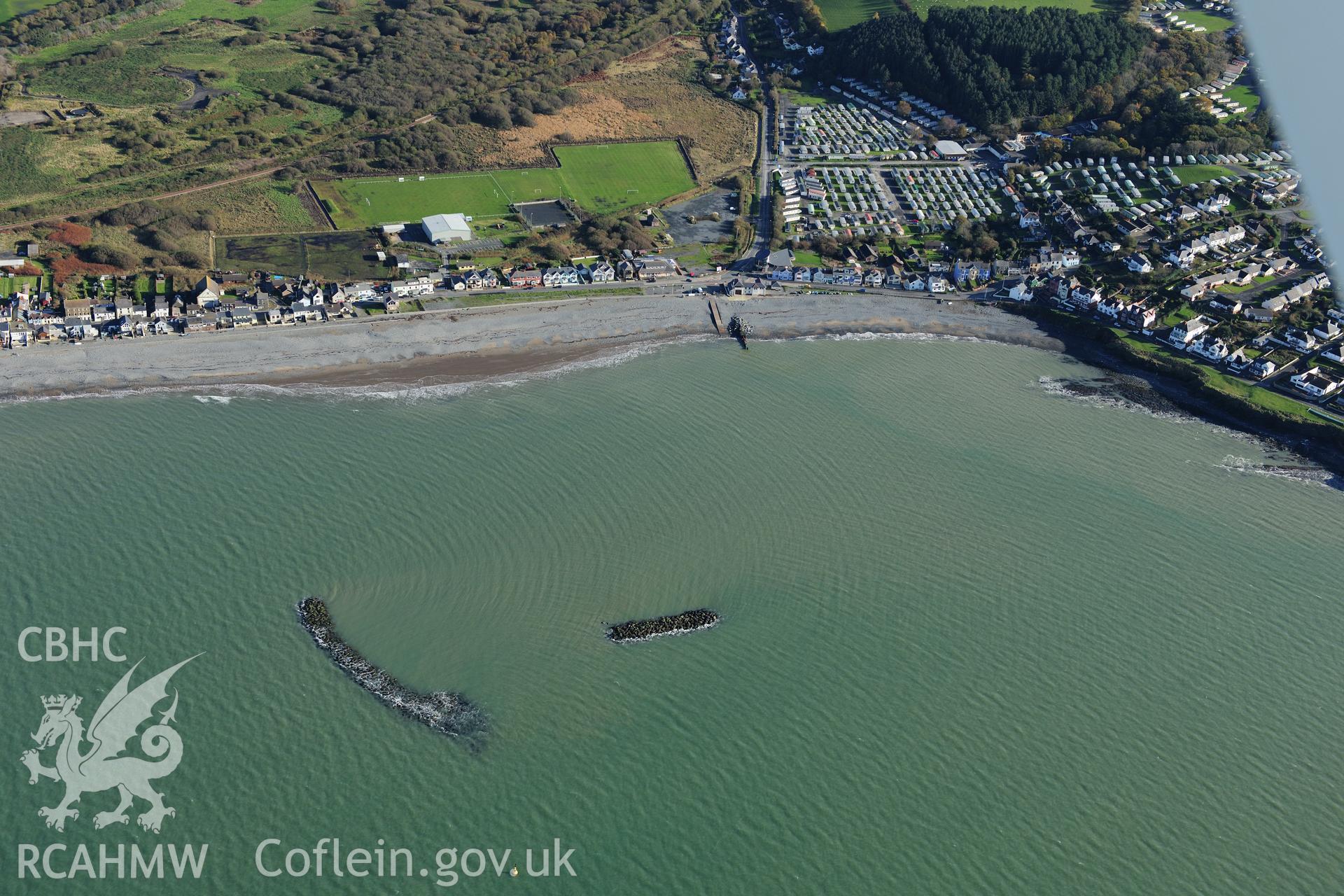 RCAHMW colour oblique photograph of Borth, with new sea defences. Taken by Toby Driver on 05/11/2012.