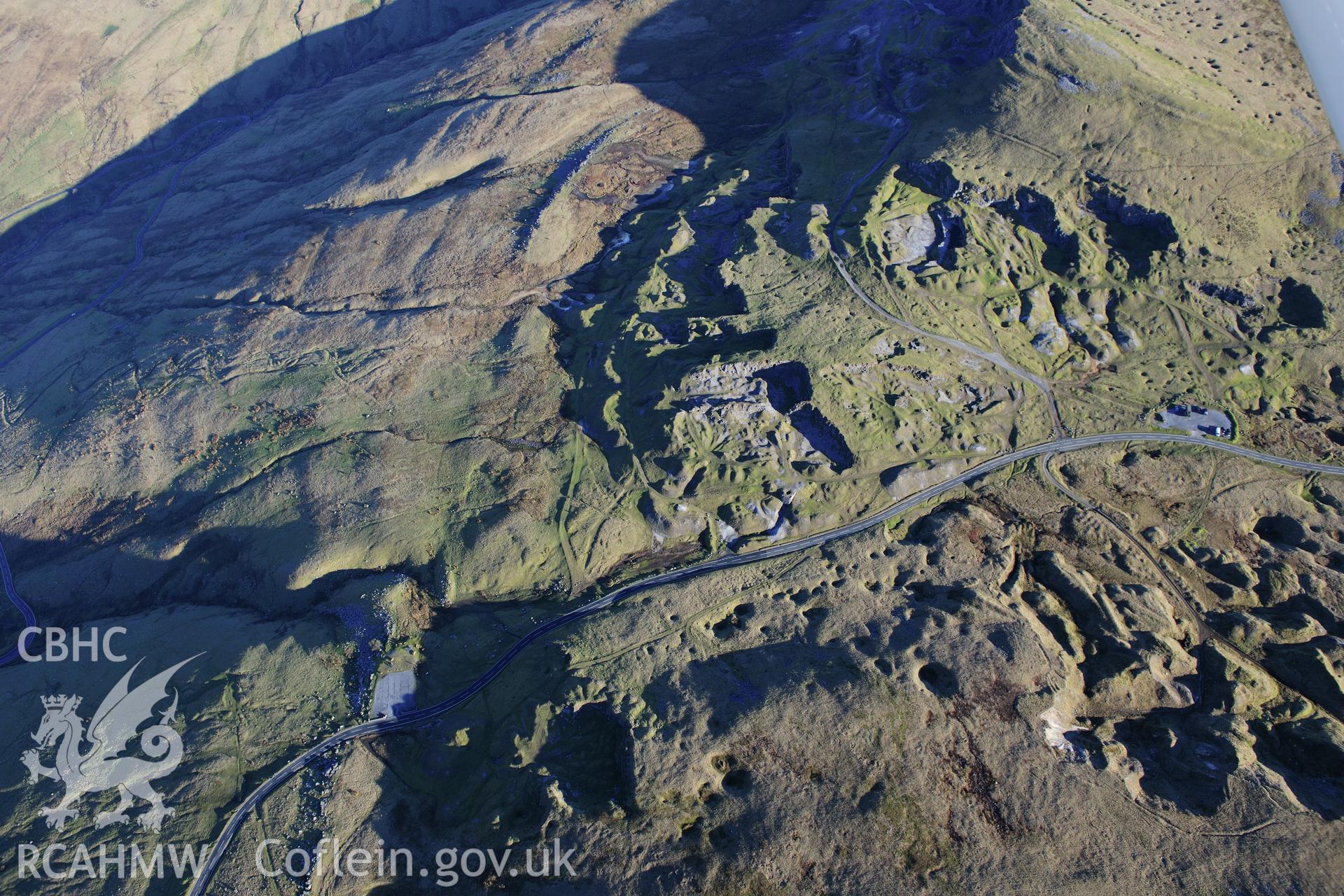 RCAHMW colour oblique photograph of Foel Fawr quarry complex. Taken by Toby Driver on 28/11/2012.