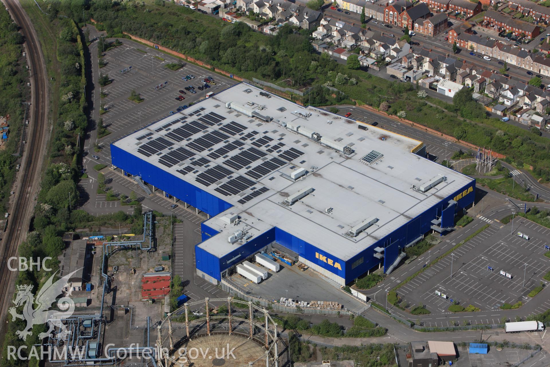 RCAHMW colour oblique photograph of Ikea superstore, Cardiff, viewed from the south-west. Taken by Toby Driver on 22/05/2012.
