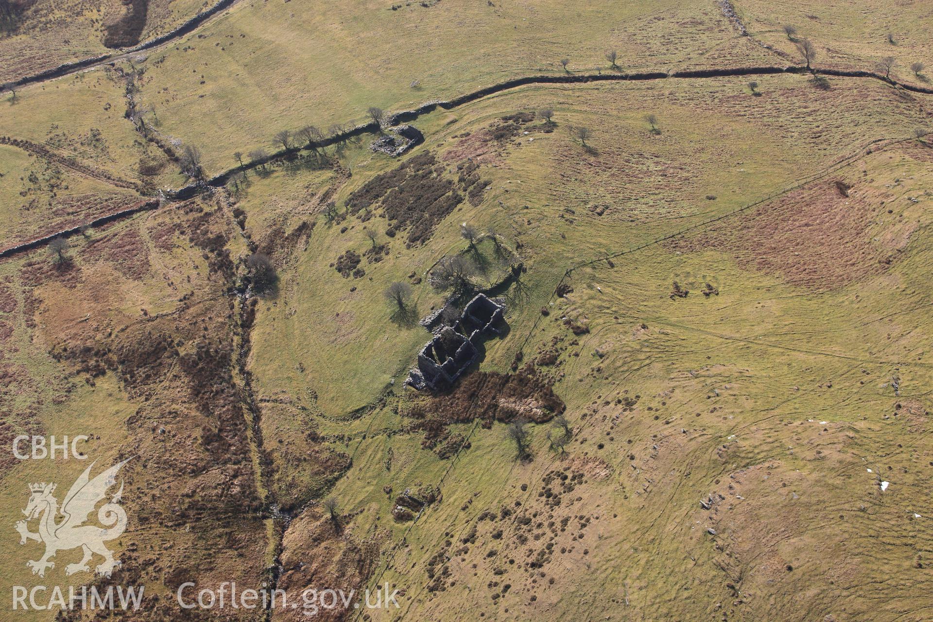 RCAHMW colour oblique photograph of Farmstead, Ty Canol, Greigen Ddu, Near Teifi Pools. Taken by Toby Driver on 07/02/2012.