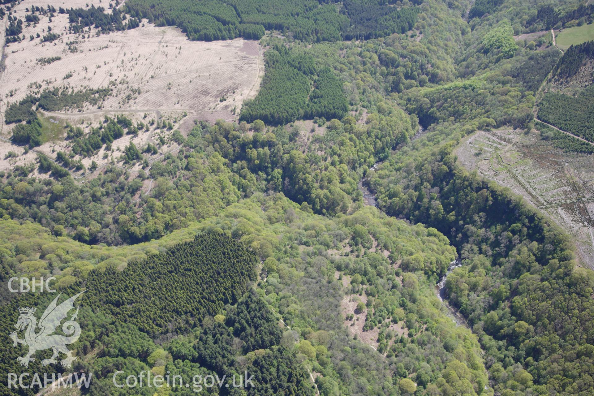 RCAHMW colour oblique photograph of Sgwd yr Eira waterfall, Afon Hepste, from north. Taken by Toby Driver on 22/05/2012.