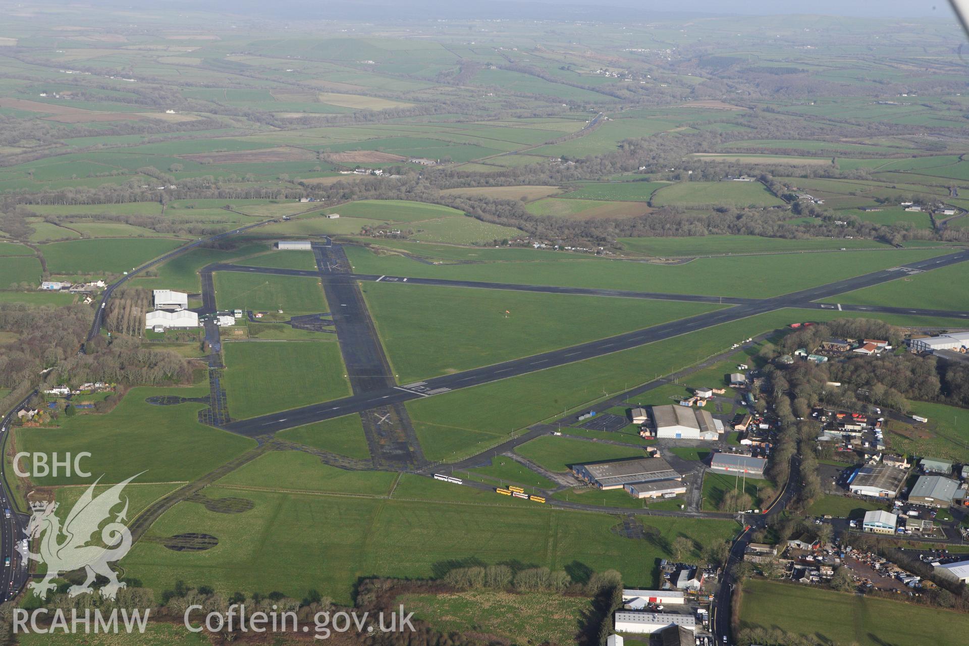 RCAHMW colour oblique photograph of Haverfordwest Airfield. Taken by Toby Driver on 27/01/2012.