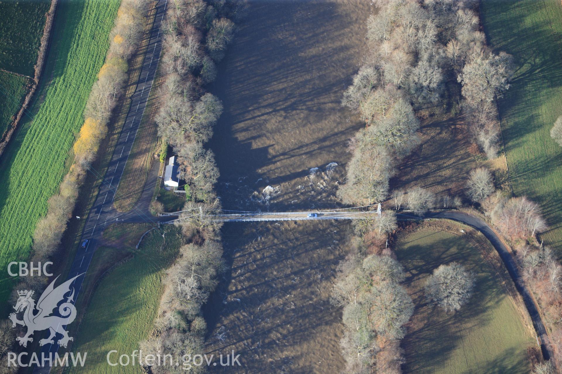 RCAHMW colour oblique photograph of Llanstephan suspension bridge. Taken by Toby Driver on 23/11/2012.