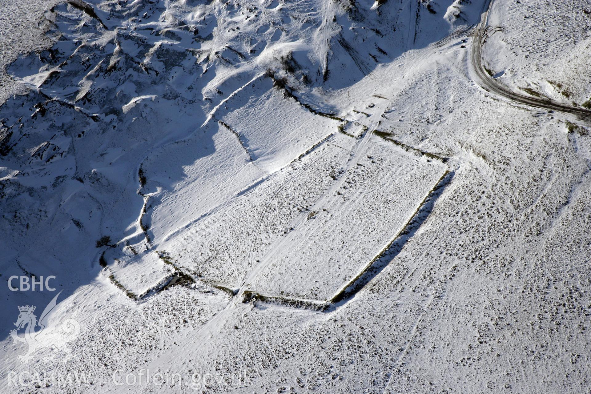 RCAHMW colour oblique photograph of Banc Wernwgan Farmstead; Bryniau. Taken by Toby Driver on 02/02/2012.