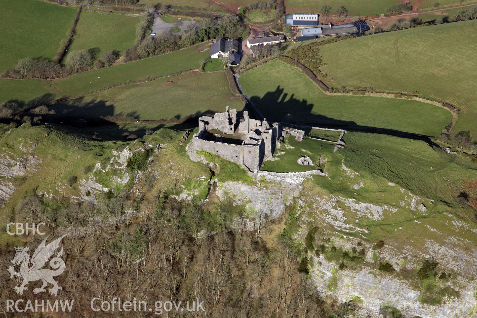 RCAHMW colour oblique photograph of Carreg Cennan Castle. Taken by Toby Driver on 02/02/2012.