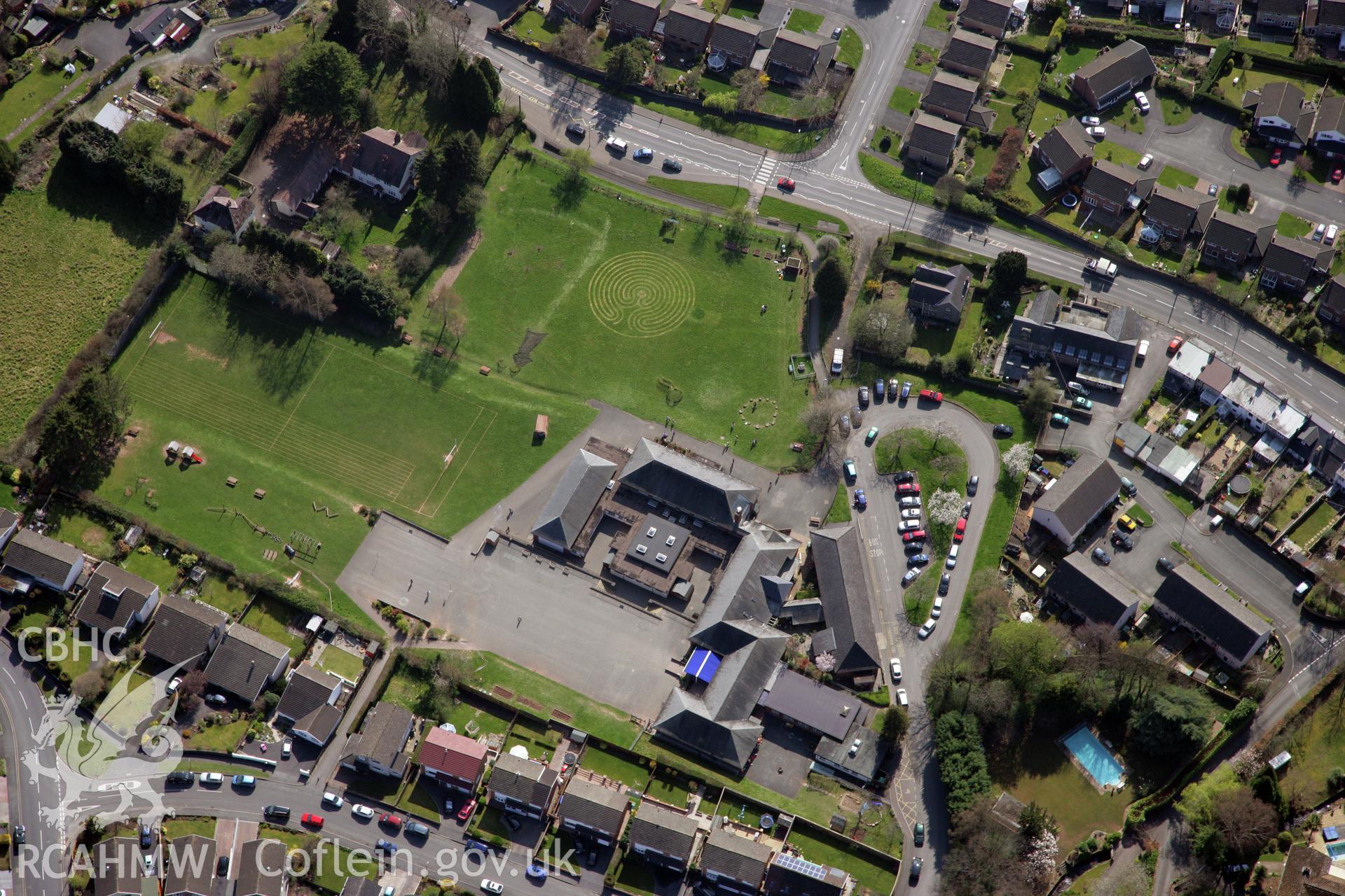 RCAHMW colour oblique photograph of Crickhowell Junior School, Crickhowell. Taken by Toby Driver and Oliver Davies on 28/03/2012.