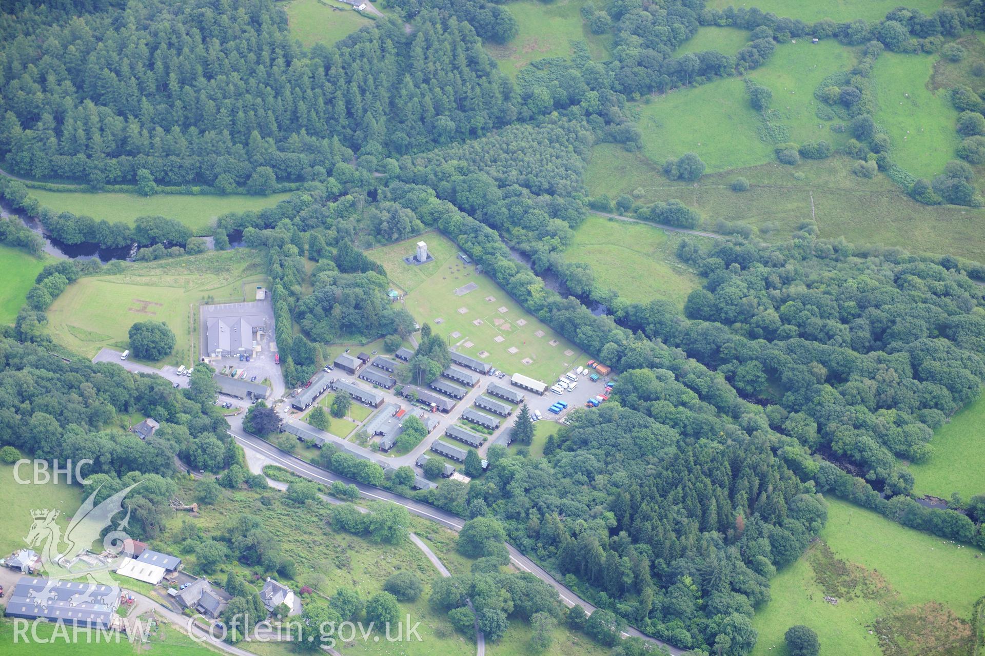 RCAHMW colour oblique photograph of Capel Curig Training Camp, viewed from the north. Taken by Toby Driver on 10/08/2012.