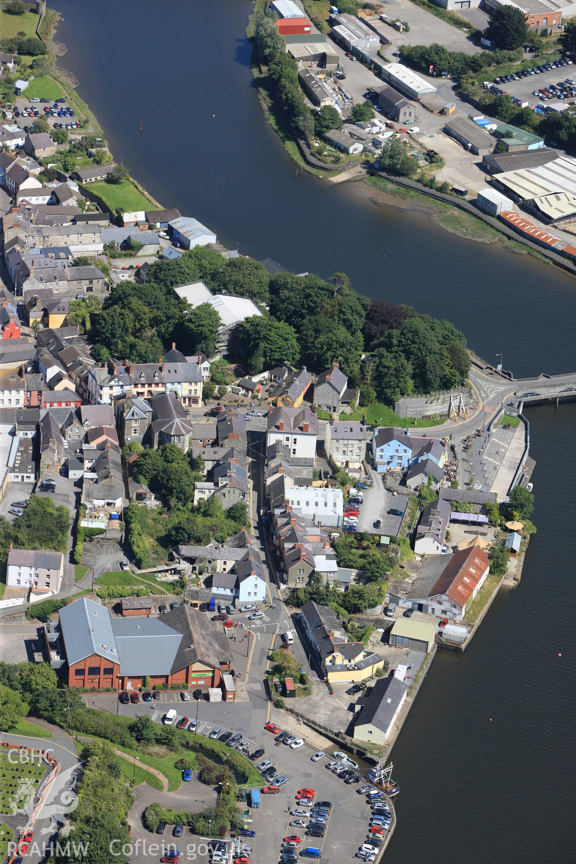 RCAHMW colour oblique photograph of Cardigan Castle. Taken by Toby Driver on 27/07/2012.