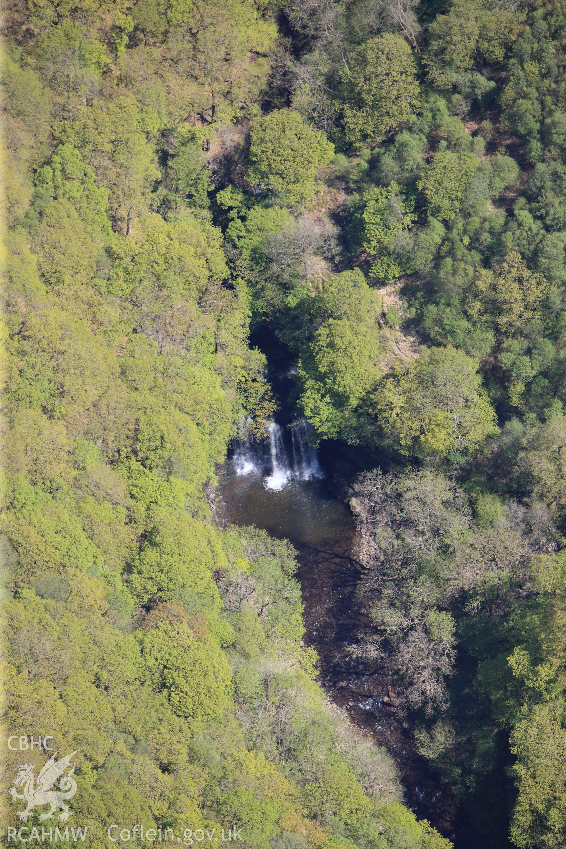 RCAHMW colour oblique photograph of Sgwd yr Eira waterfall, Afon Hepste. Taken by Toby Driver on 22/05/2012.