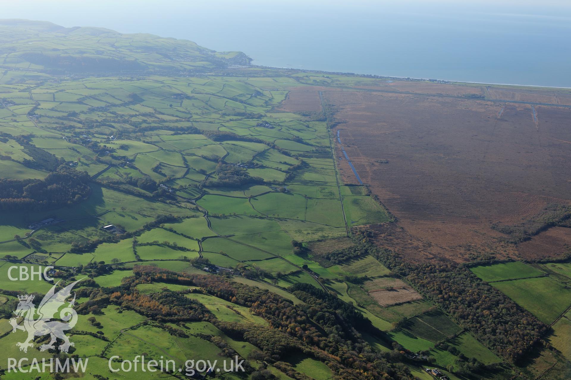 RCAHMW colour oblique photograph of Cors Fochno, Borth Bog, landscape view from east. Taken by Toby Driver on 05/11/2012.