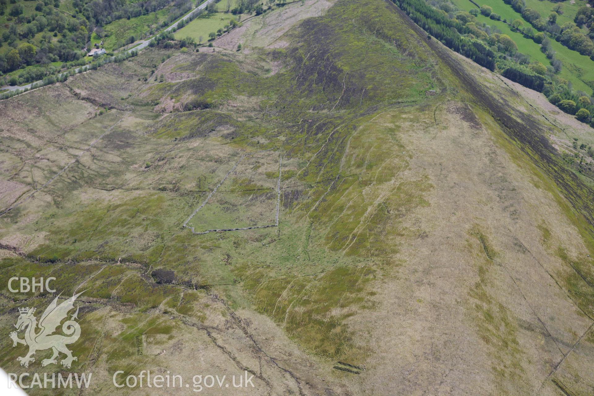 RCAHMW colour oblique photograph of Cefn Cul rabbit farm, view looking south-west. Taken by Toby Driver on 22/05/2012.