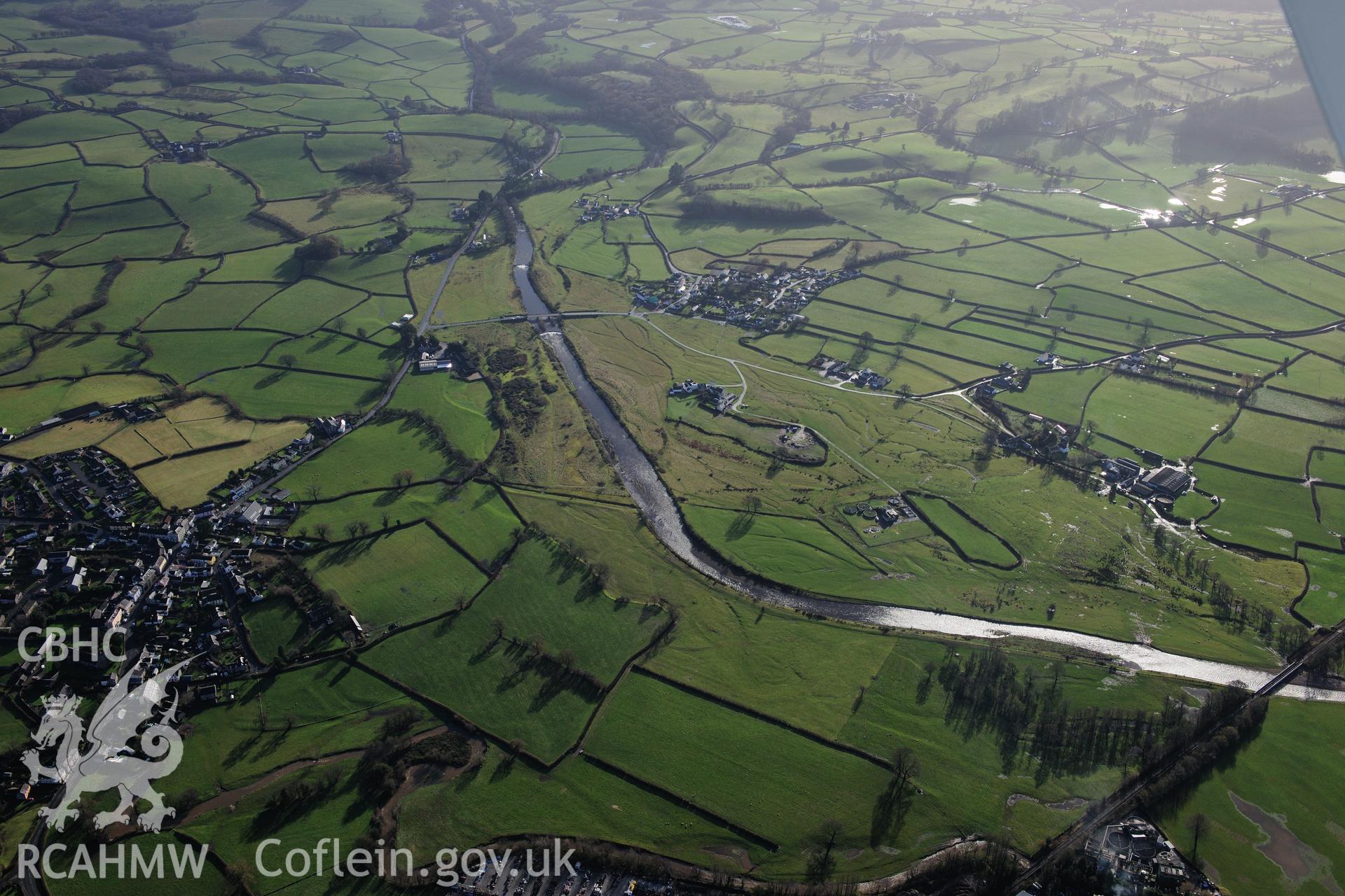 RCAHMW colour oblique photograph of Llangadog, and Carreg Sawdde common, view from north. Taken by Toby Driver on 23/11/2012.