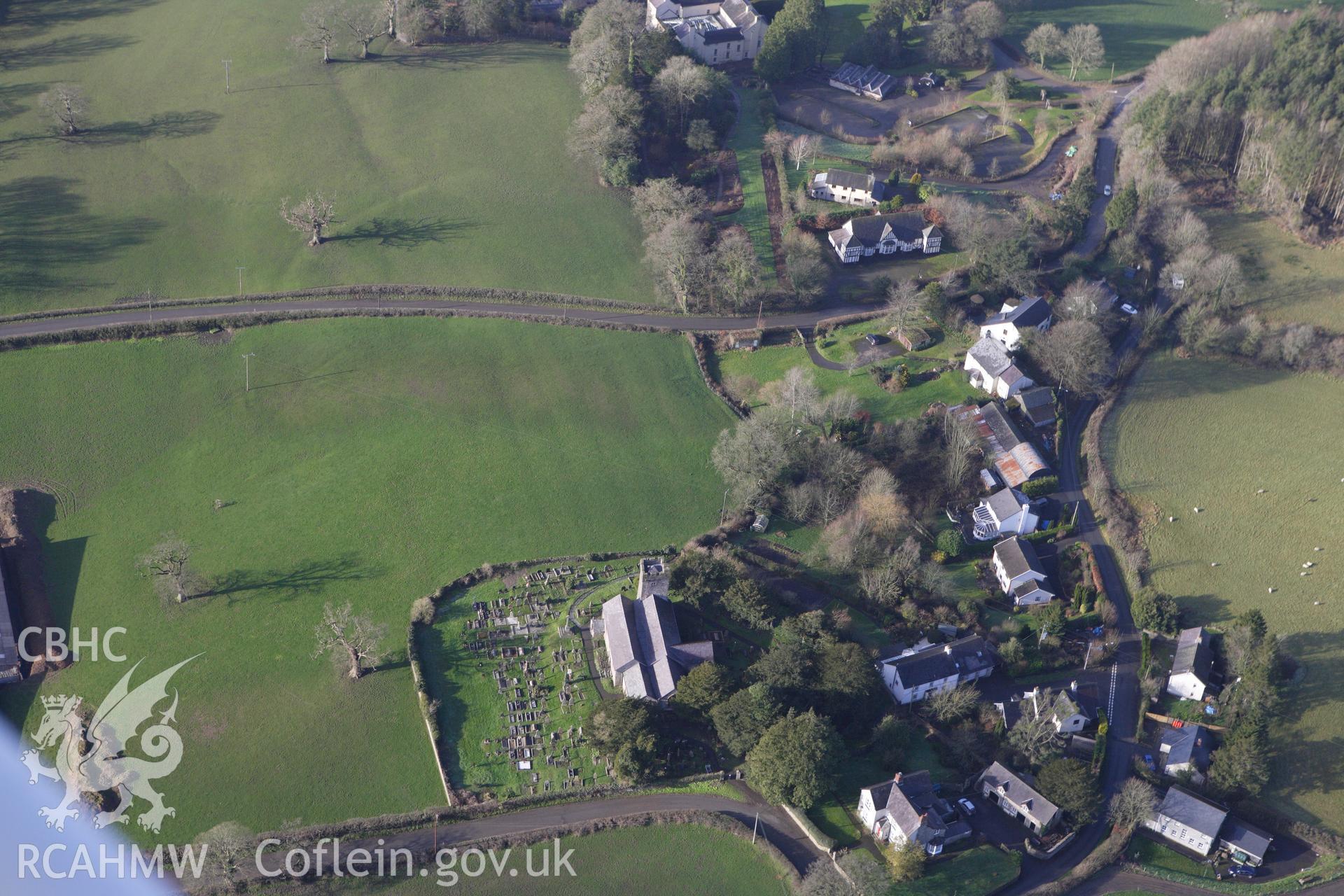 RCAHMW colour oblique photograph of St Cathen's  Church, Llangathen. Taken by Toby Driver on 27/01/2012.