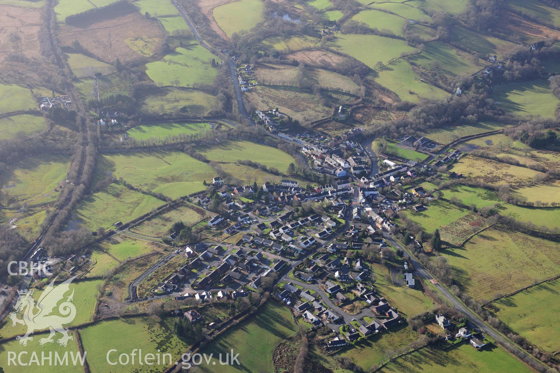 RCAHMW colour oblique photograph of Llanwrtyd Wells, town. Taken by Toby Driver on 23/11/2012.