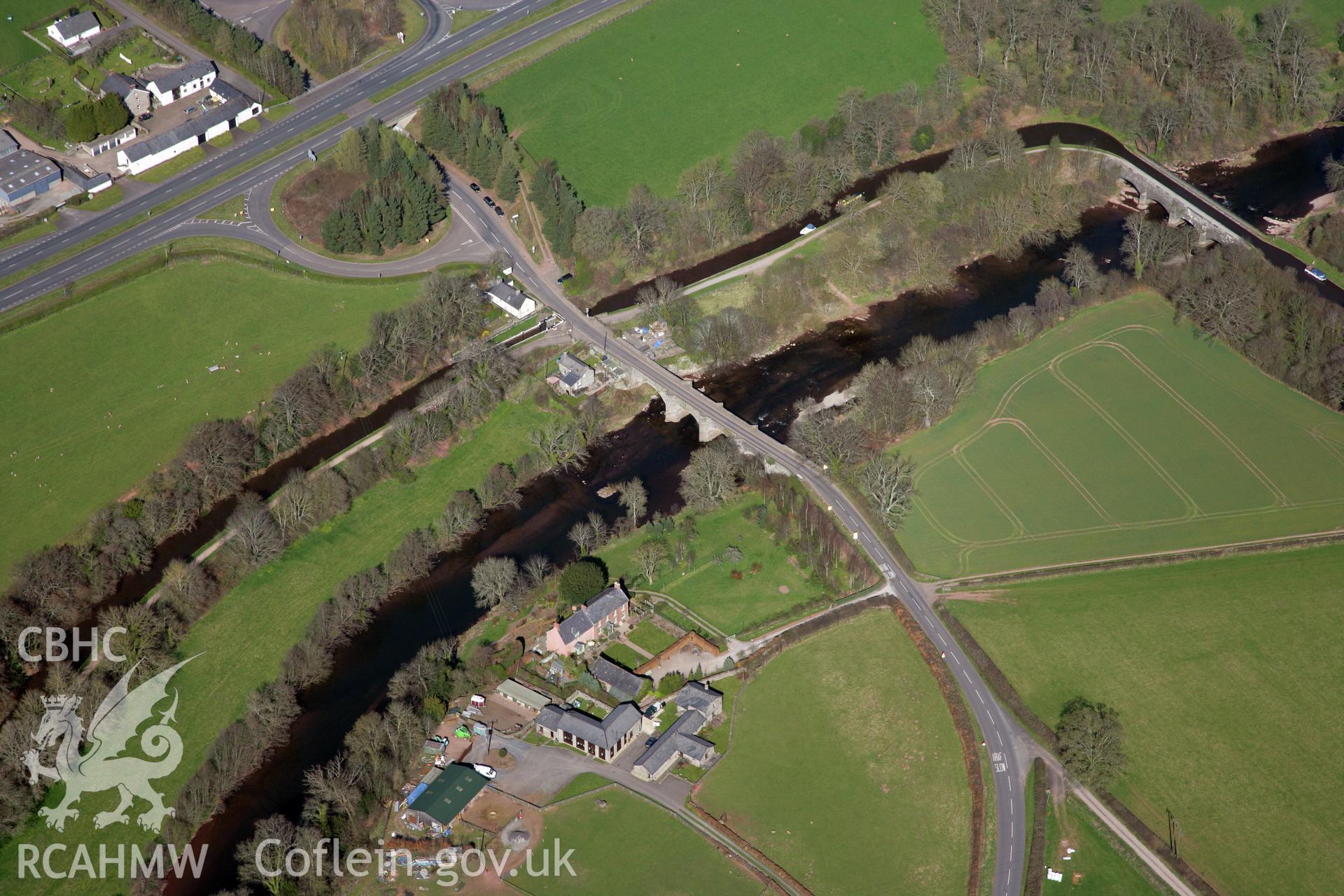 RCAHMW colour oblique photograph of Lock Road Bridge, Cefnbrynich and Brynich aqueduct. Taken by Toby Driver and Oliver Davies on 28/03/2012.