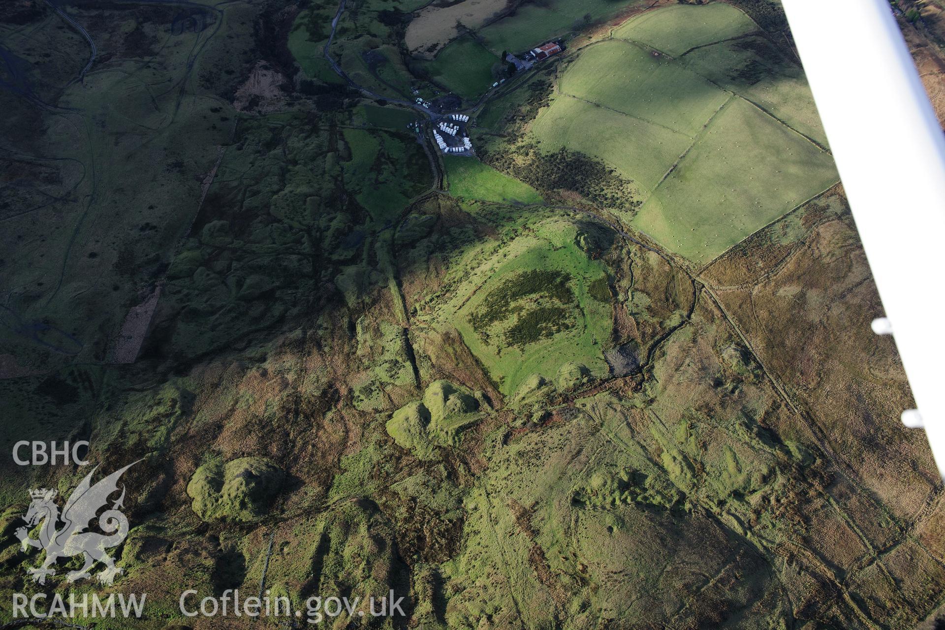RCAHMW colour oblique photograph of Old Coal and Ironstone working, Mynydd Bach. Taken by Toby Driver on 28/11/2012.