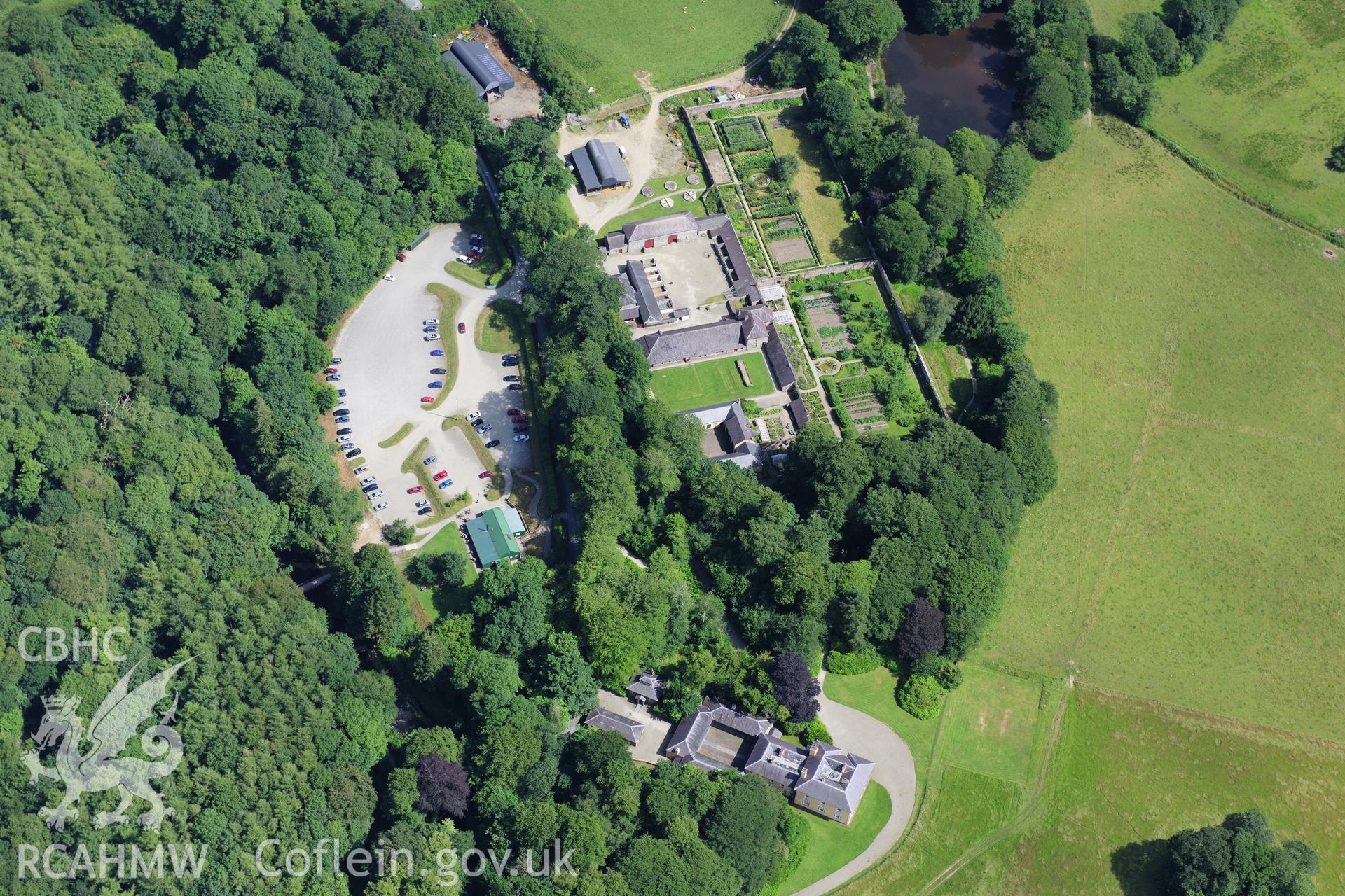 RCAHMW colour oblique photograph of Llanerchaeron Home Farm. Taken by Toby Driver on 27/07/2012.