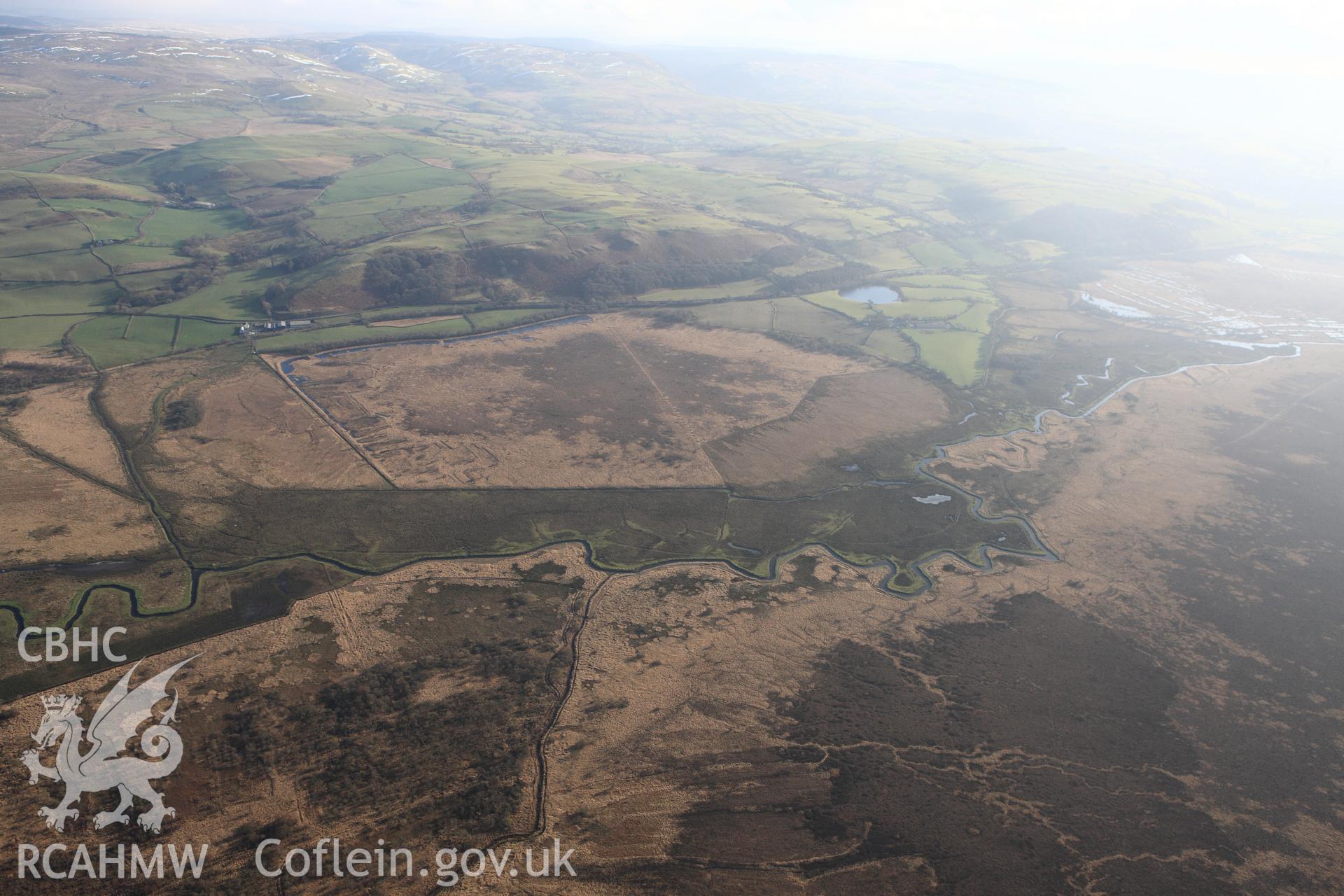 RCAHMW colour oblique photograph of Cors Caron, Tregaron Bog. Taken by Toby Driver on 07/02/2012.