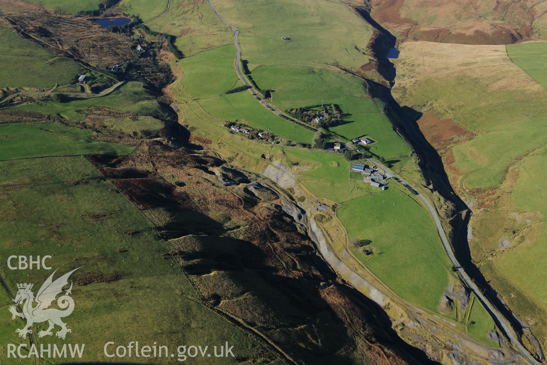 RCAHMW colour oblique photograph of Dylife Lead Mines, and village. Taken by Toby Driver on 05/11/2012.