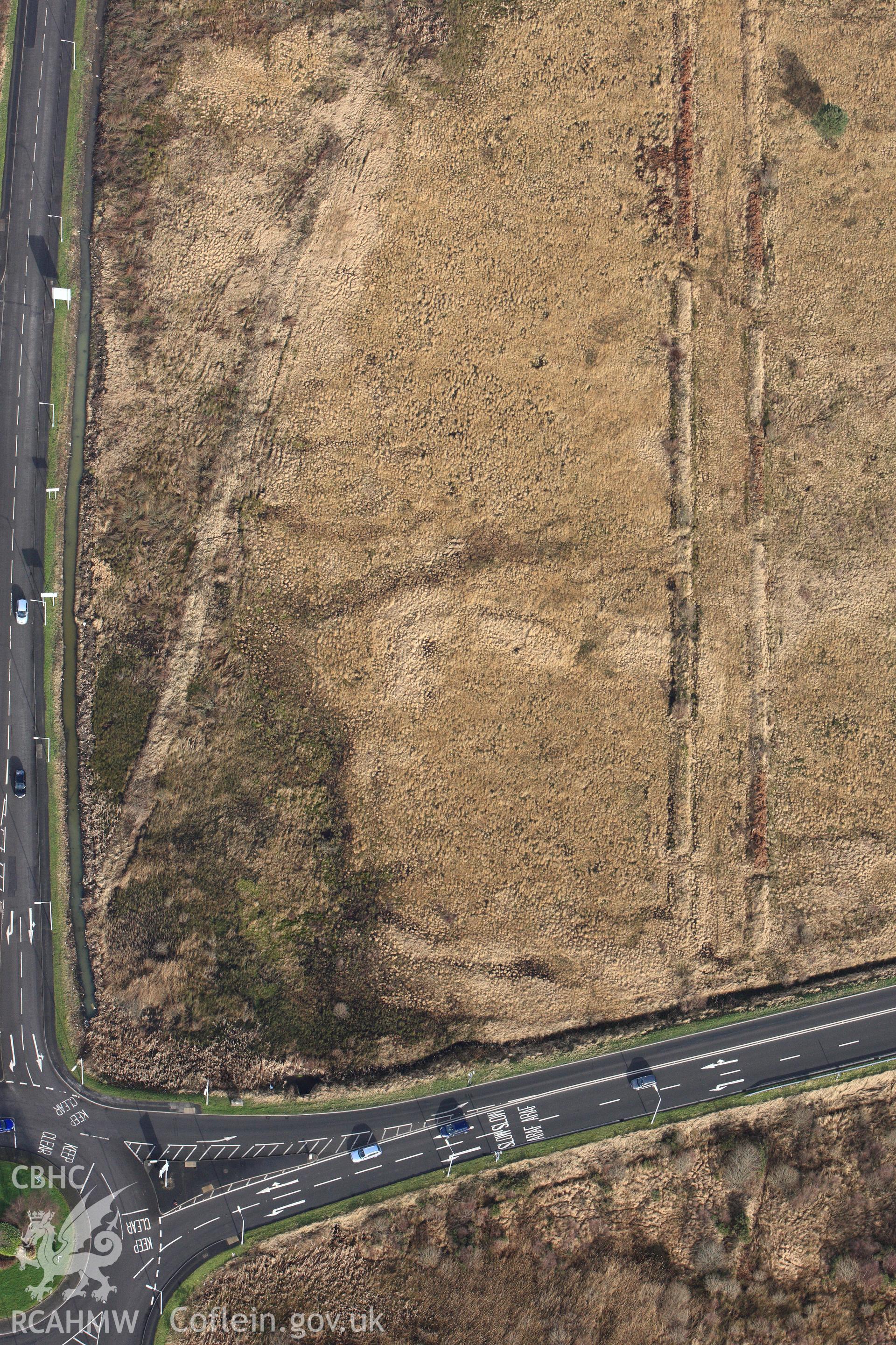 RCAHMW colour oblique photograph of Roman Military Enclosure on Stafford Common. Taken by Toby Driver on 27/01/2012.