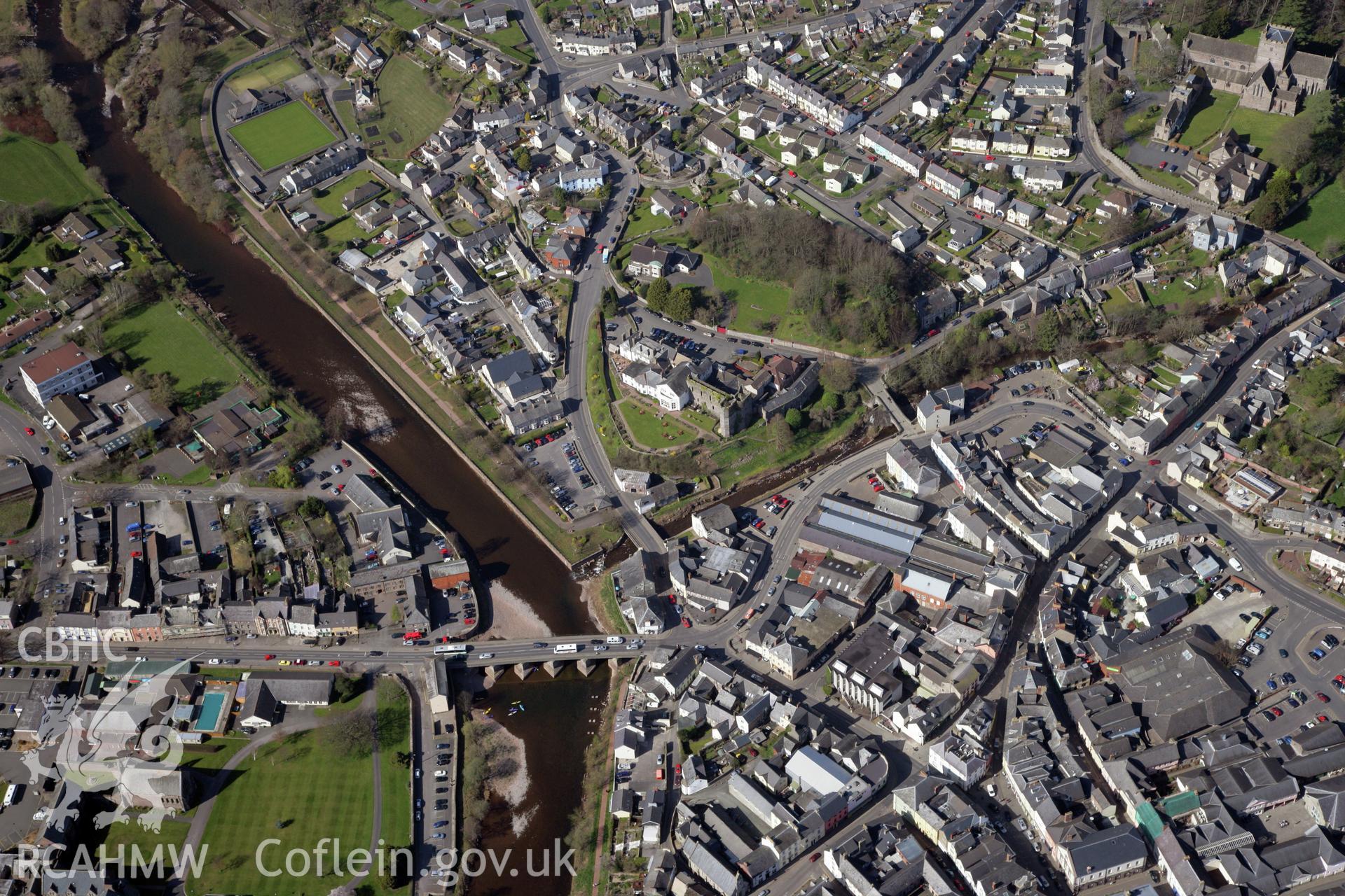 RCAHMW colour oblique photograph of Brecon town. Taken by Toby Driver and Oliver Davies on 28/03/2012.