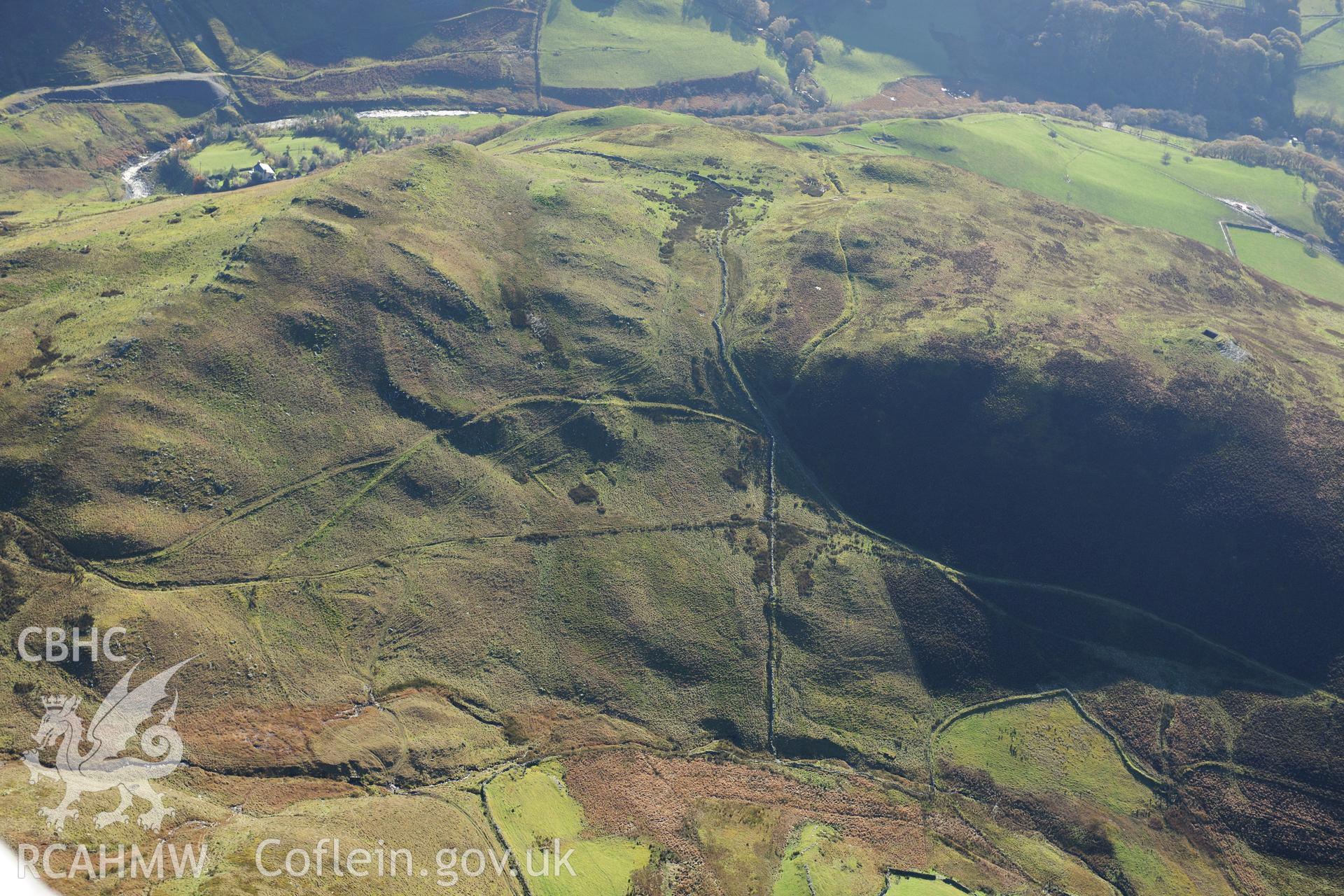 RCAHMW colour oblique photograph of Cwm Gorlan, deserted rural settlement. Taken by Toby Driver on 05/11/2012.