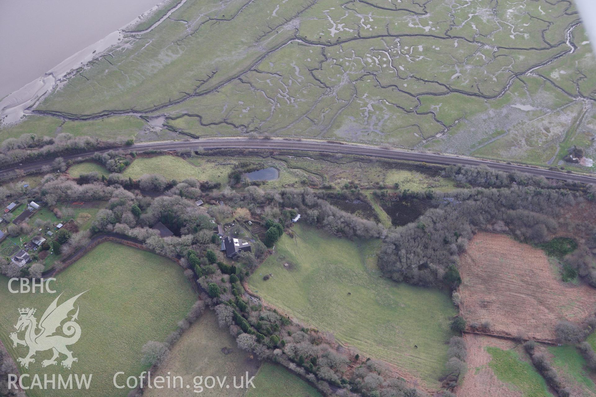 RCAHMW colour oblique photograph of Pencoed Lead Works. Taken by Toby Driver on 27/01/2012.