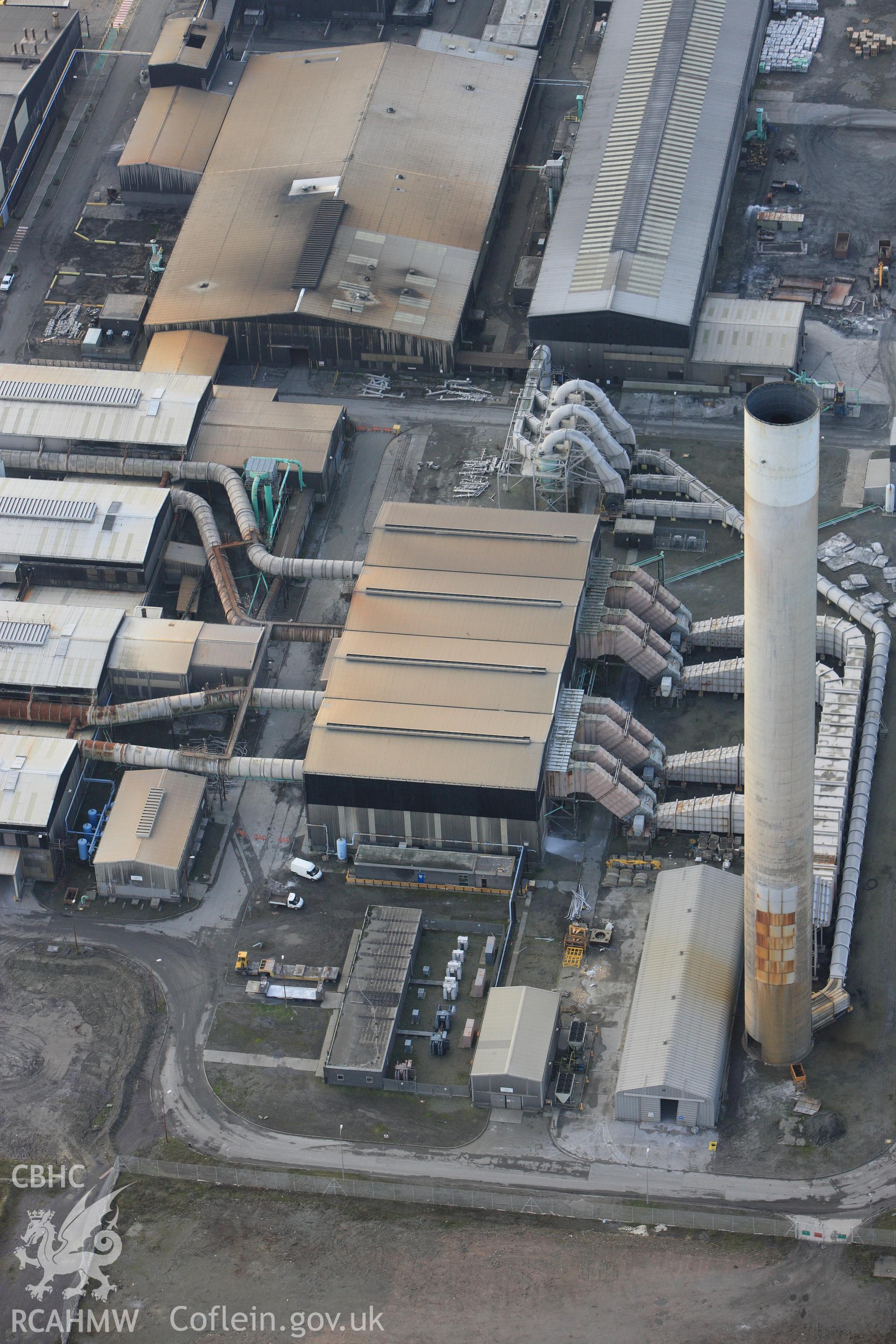 RCAHMW colour oblique photograph of Anglesey Aluminium Smelting Works, aerial survey prior to closure. Taken by Toby Driver on 13/01/2012.