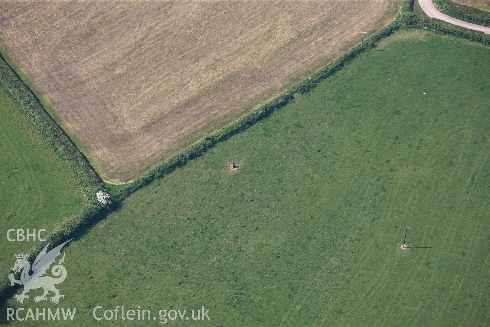 RCAHMW colour oblique photograph of General view of Maen Llwyd standing stone, looking south west. Taken by Toby Driver on 24/05/2012.