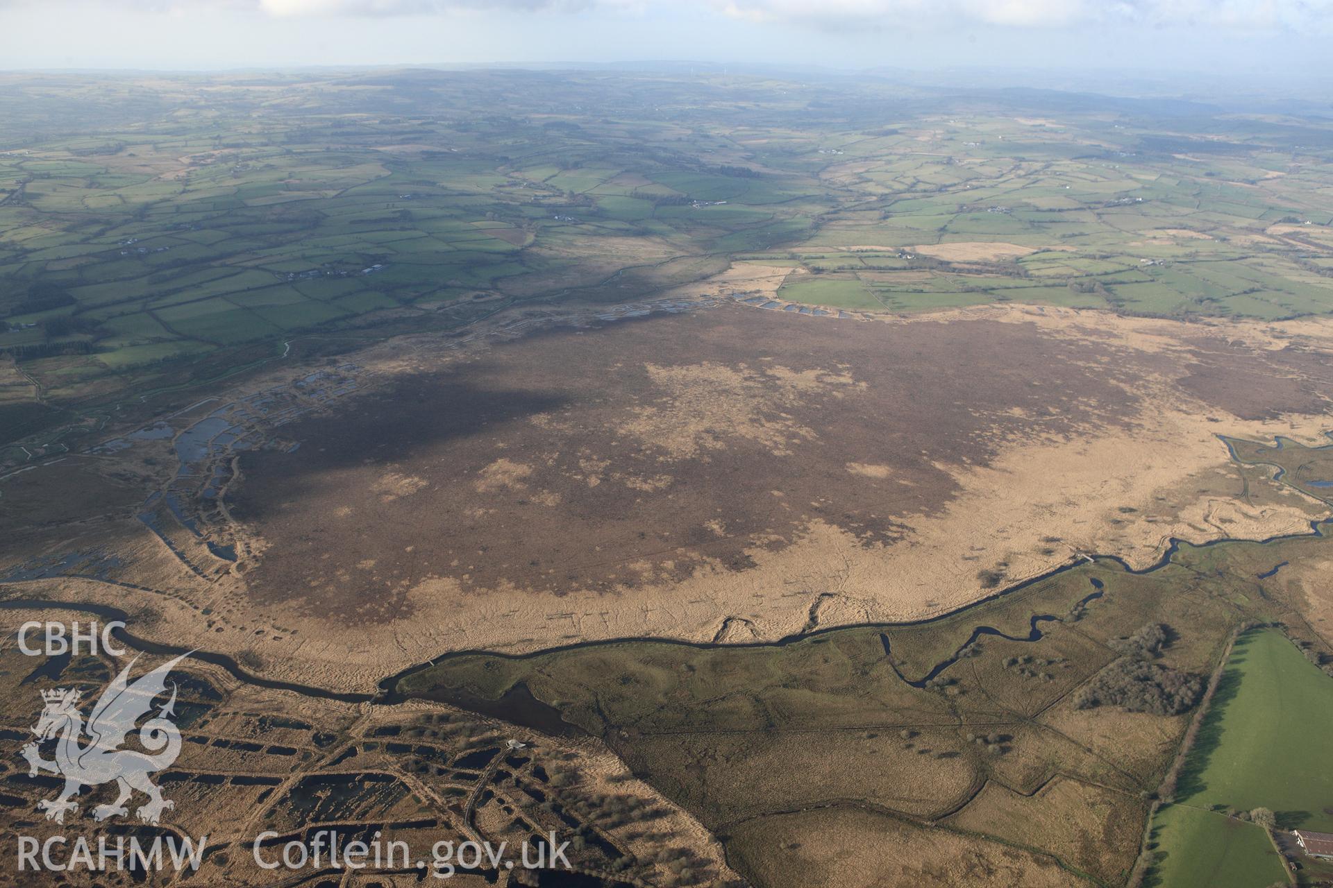 RCAHMW colour oblique photograph of Cors Caron, Tregaron Bog. Taken by Toby Driver on 07/02/2012.