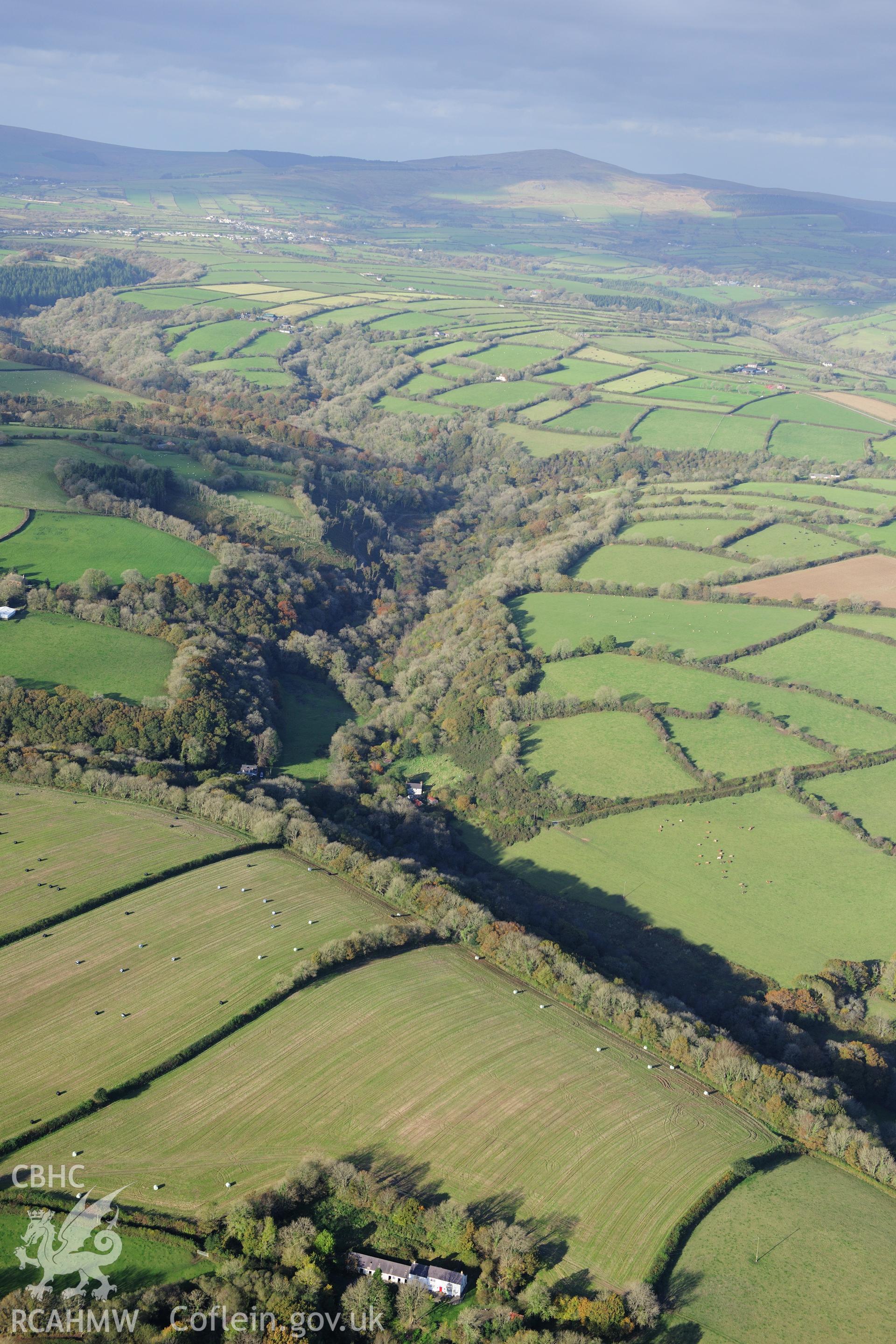RCAHMW colour oblique photograph of  Landscape  Rhyd-afallen Valley. Taken by Toby Driver on 26/10/2012.
