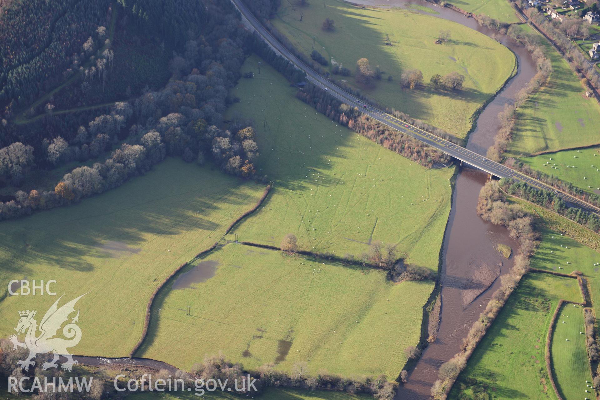 RCAHMW colour oblique photograph of Brecon, water meadows. Taken by Toby Driver on 23/11/2012.