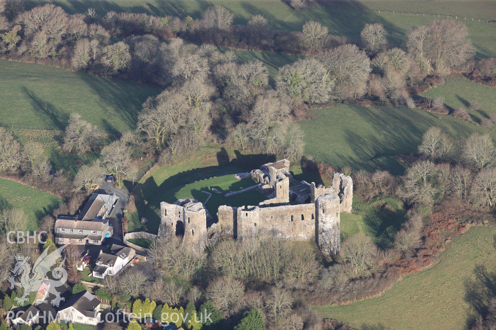 RCAHMW colour oblique photograph of Llawhaden Castle. Taken by Toby Driver on 27/01/2012.