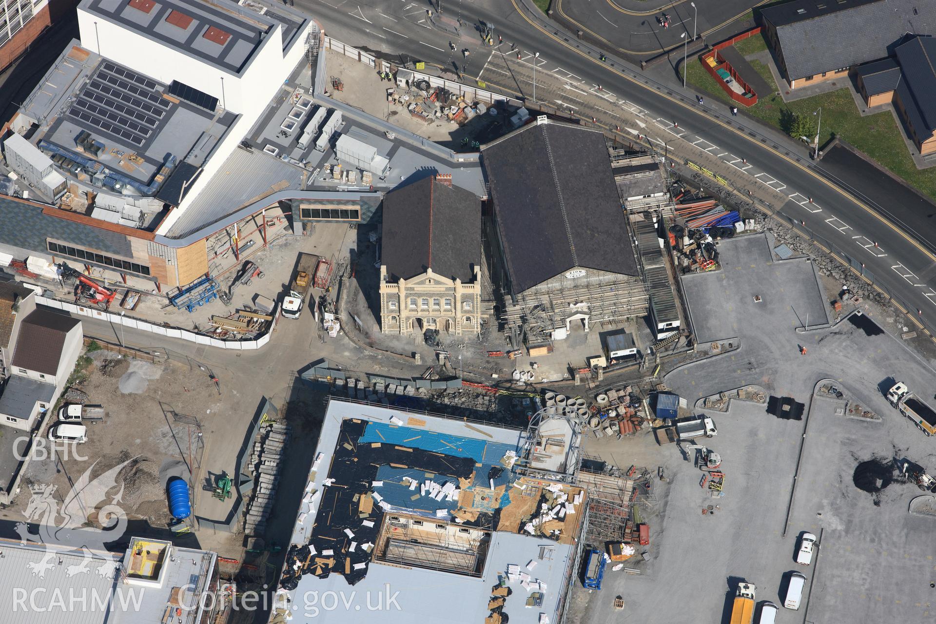 RCAHMW colour oblique photograph of Close view of construction work adjacent to Zion Welsh Baptist Chapel, looking north west. Taken by Toby Driver on 24/05/2012.