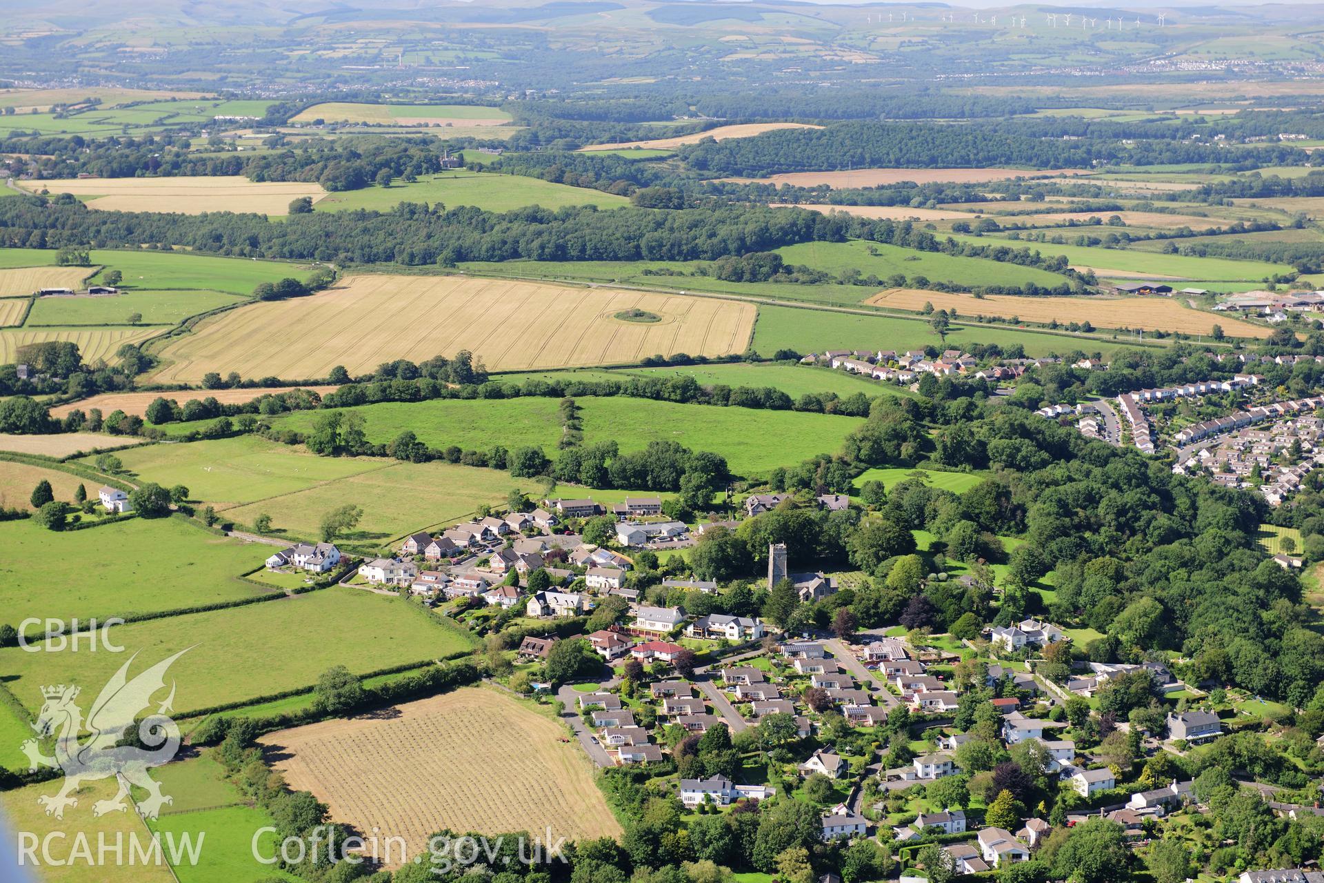 RCAHMW colour oblique photograph of St Blethian's Church, Llanblethian, from south. Taken by Toby Driver on 24/07/2012.