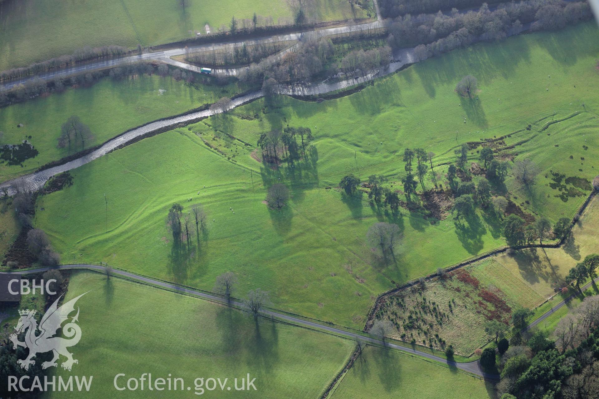 RCAHMW colour oblique photograph of Garth House, garden, from east, showing earthworks. Taken by Toby Driver on 23/11/2012.