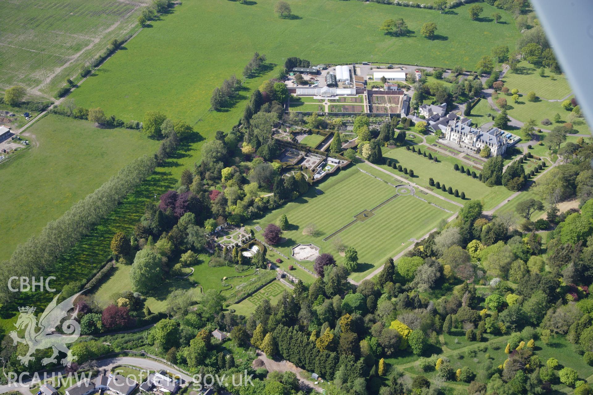 RCAHMW colour oblique photograph of Dyffryn Gardens and Dyffryn House, viewed from the south-east. Taken by Toby Driver on 22/05/2012.